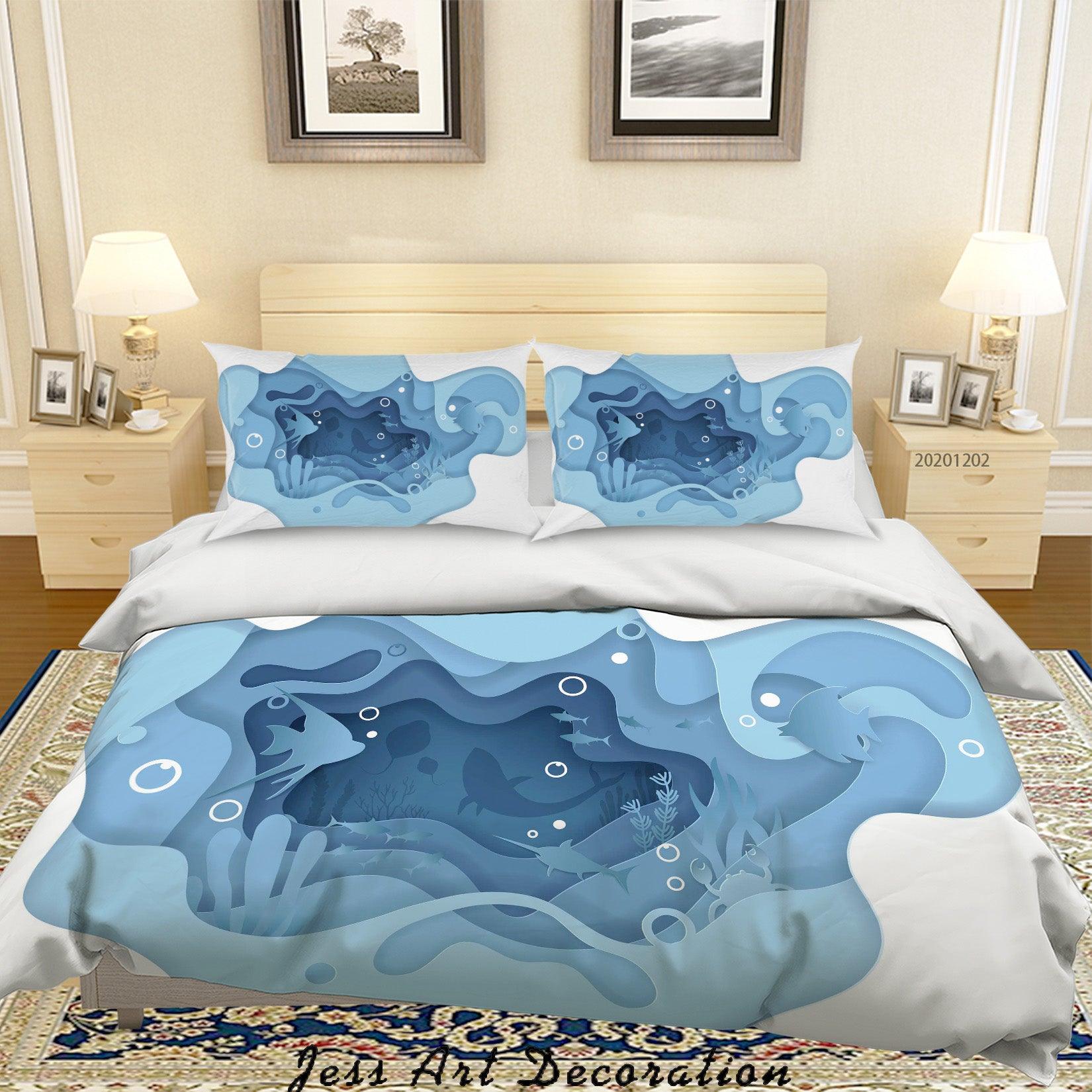 3D Abstract Hand Drawn Blue Ocean Coral Fish Bubble Quilt Cover Set Bedding Set Duvet Cover Pillowcases LXL- Jess Art Decoration