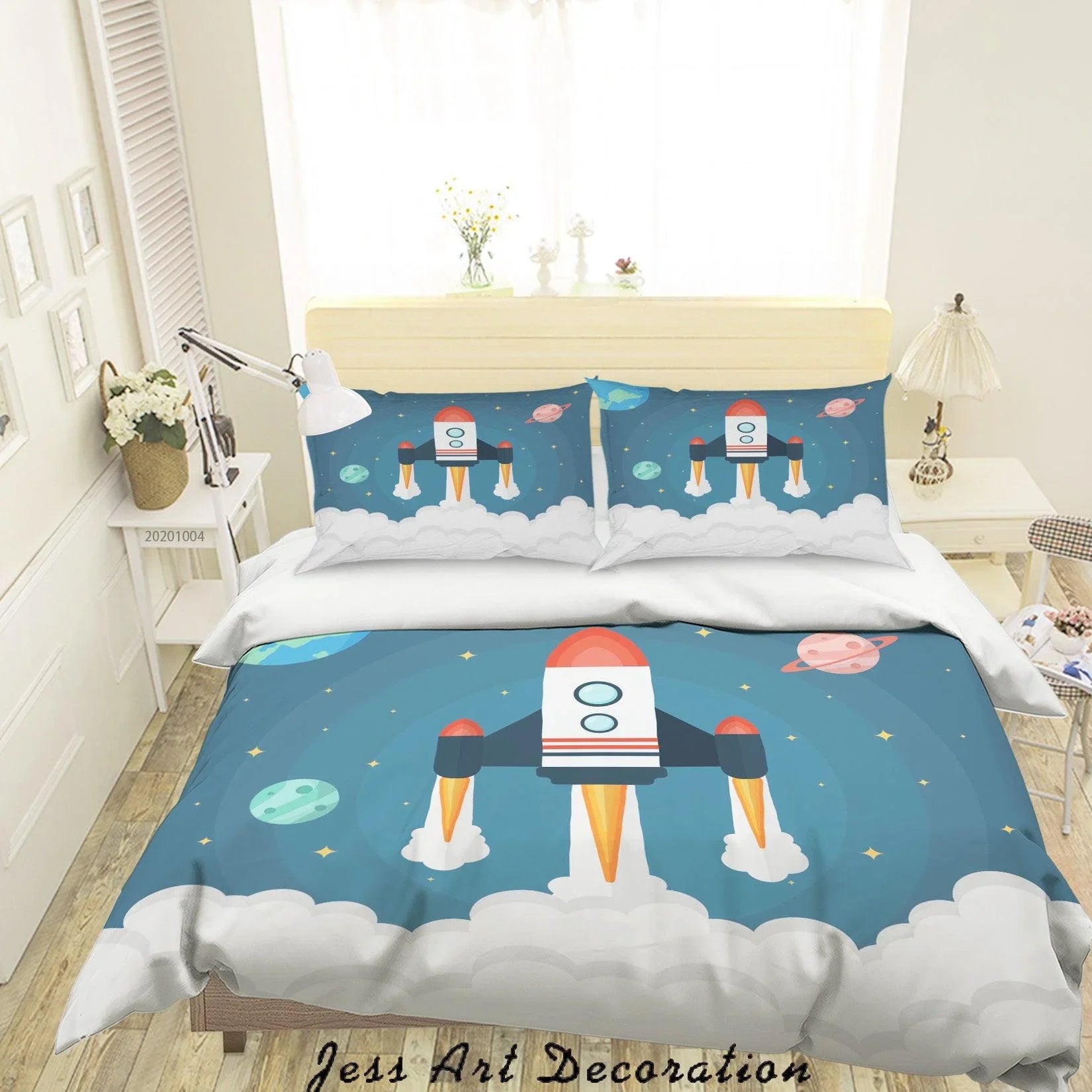 3D Planet Astronaut Spaceship Quilt Cover Set Bedding Set Duvet Cover Pillowcases WJ 9231- Jess Art Decoration