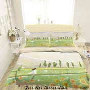 3D Cartoon Girl Lawn Sunflower Quilt Cover Set Bedding Set Duvet Cover Pillowcases A555 LQH- Jess Art Decoration