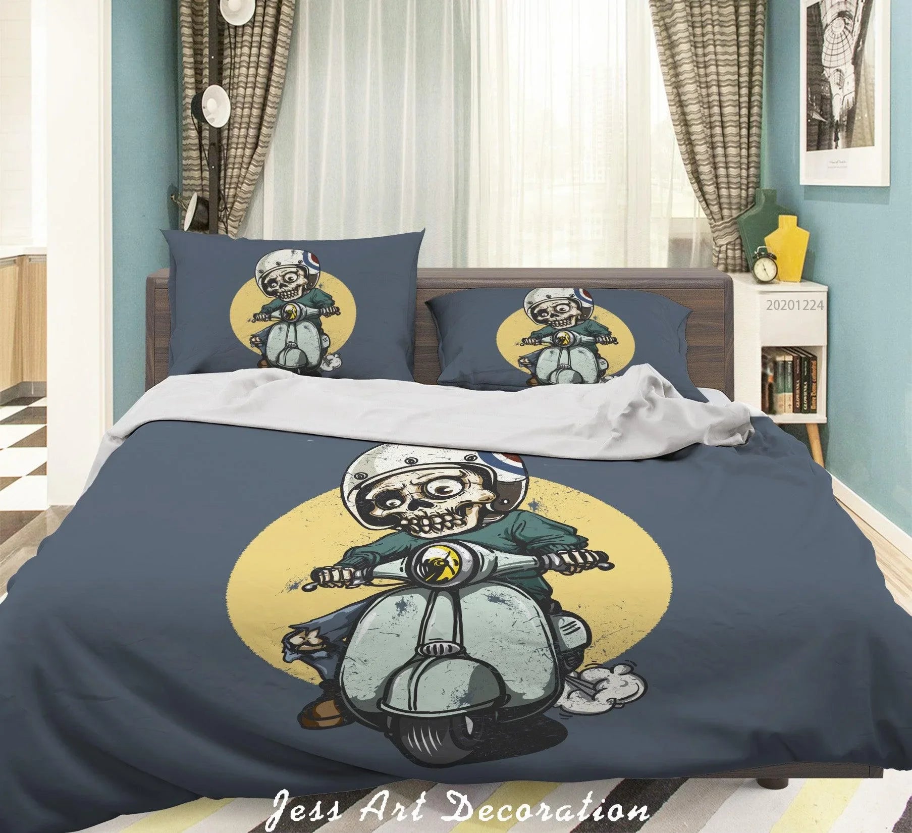 3D Hand Drawn Skeleton Motorcycle Quilt Cover Set Bedding Set Duvet Cover Pillowcases 135 LQH- Jess Art Decoration