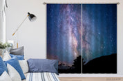 3D Nature Mountain Tree Silhouette Starry Sky Curtains and Drapes GD 2965- Jess Art Decoration