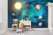 3D blue space planets wall mural wallpaper 19- Jess Art Decoration