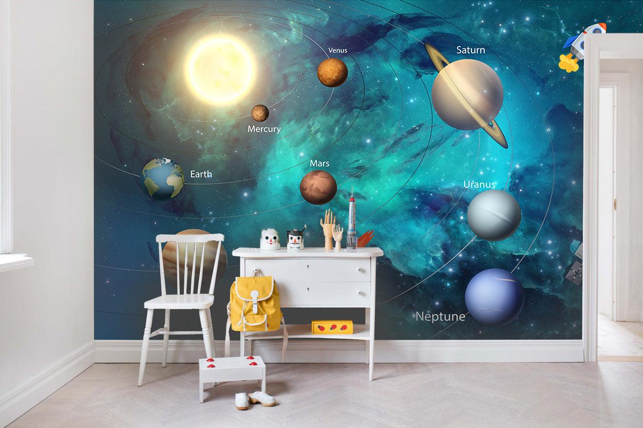3D blue space planets wall mural wallpaper 19- Jess Art Decoration
