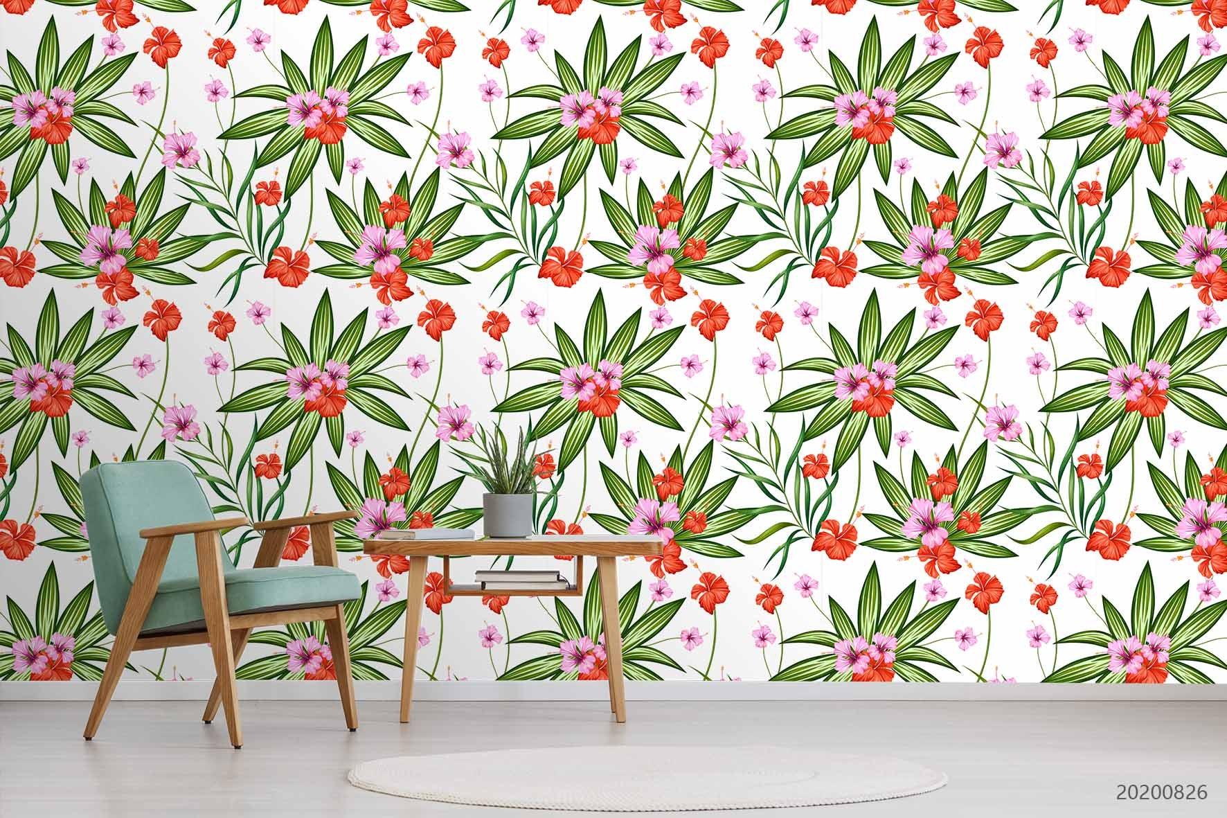3D Hand Sketching Floral Leaves Plant Wall Mural Wallpaper LXL 1358- Jess Art Decoration
