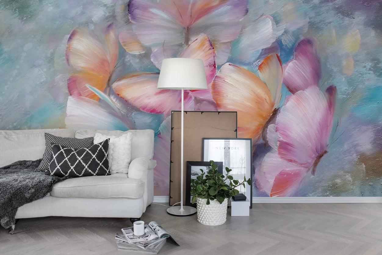 3D Watercolor Pink Butterfly Wall Mural Wallpaper LQH 112- Jess Art Decoration