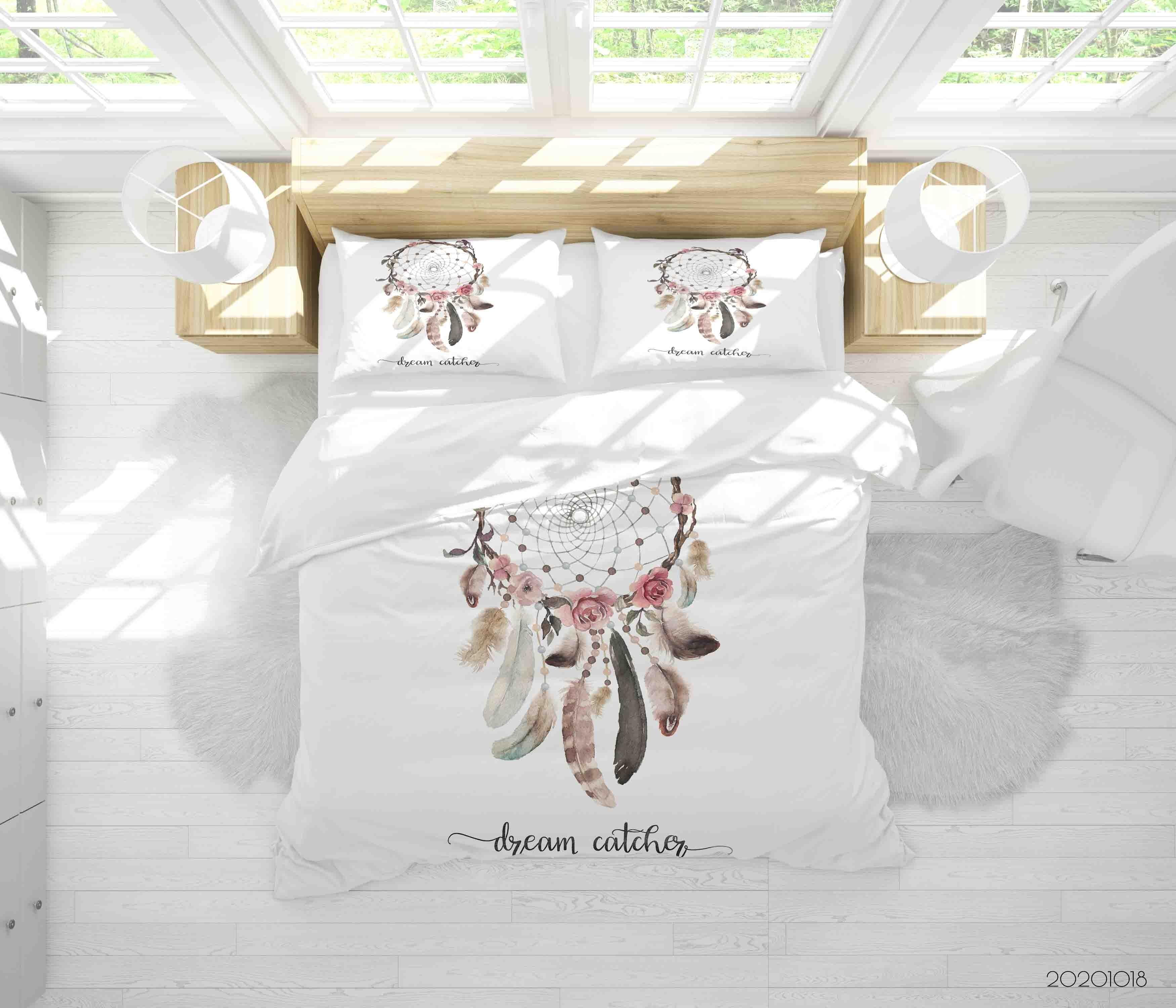 3D Watercolor Dream Catcher Flowers Quilt Cover Set Bedding Set Duvet Cover Pillowcases WJ 9755- Jess Art Decoration