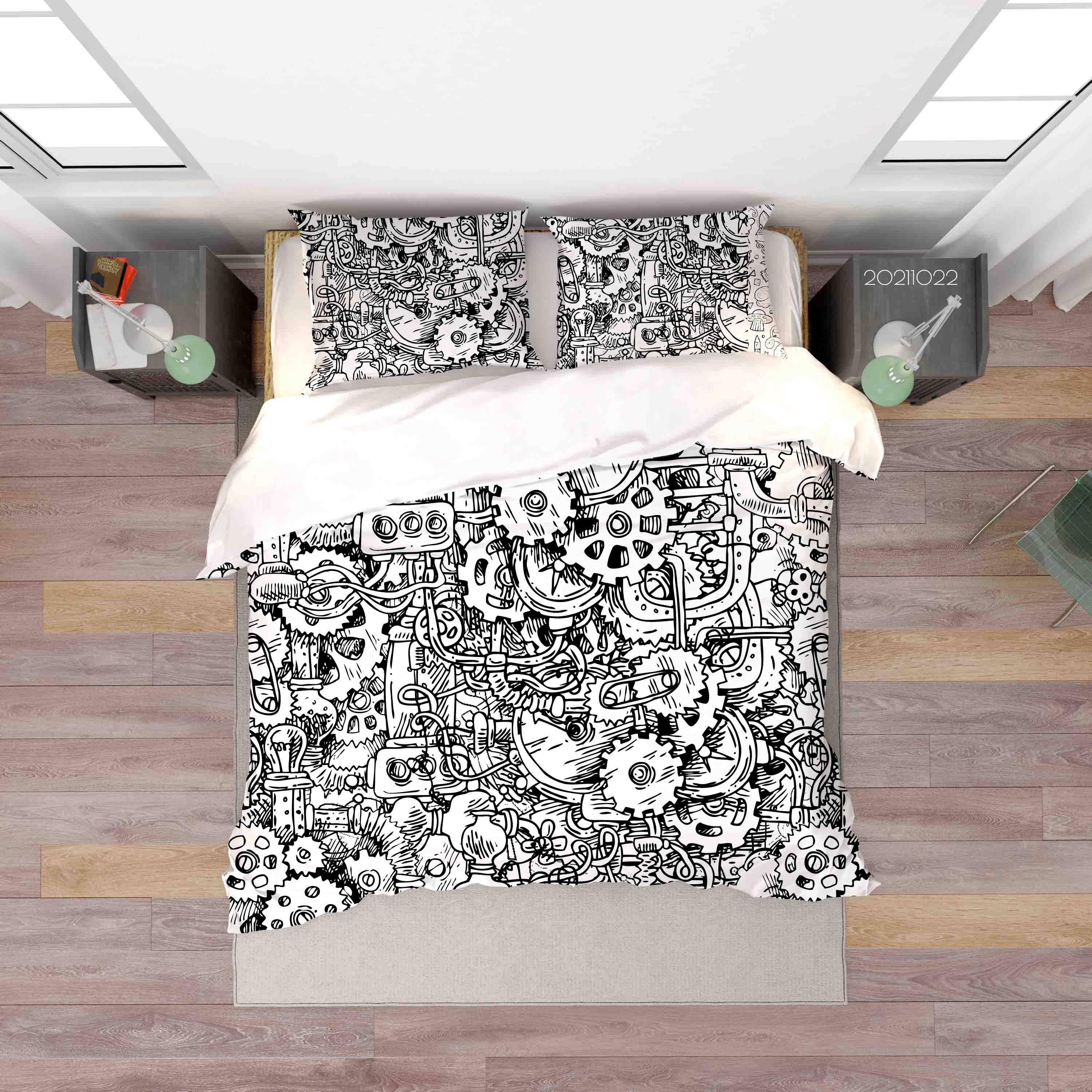 3D Abstract Gear Texture Graffiti Quilt Cover Set Bedding Set Duvet Cover Pillowcases 5- Jess Art Decoration