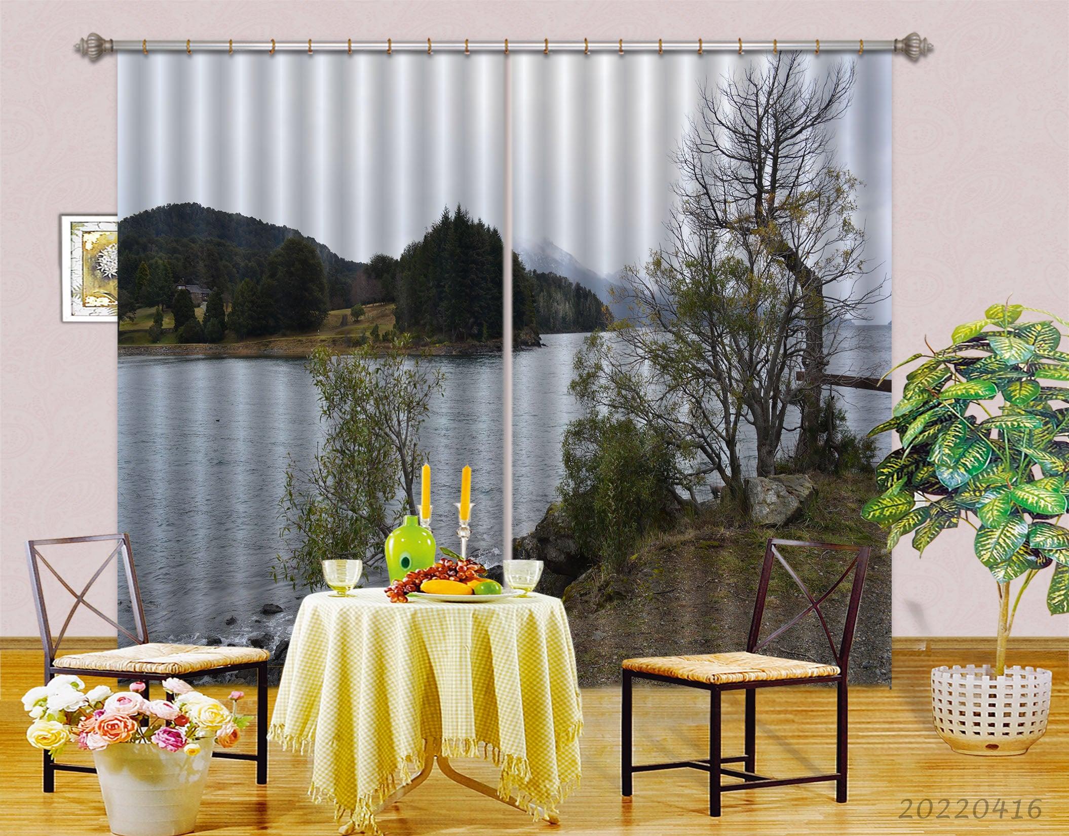 3D Landscape Mountain River Tree Cloudy Curtains and Drapes GD 4336- Jess Art Decoration
