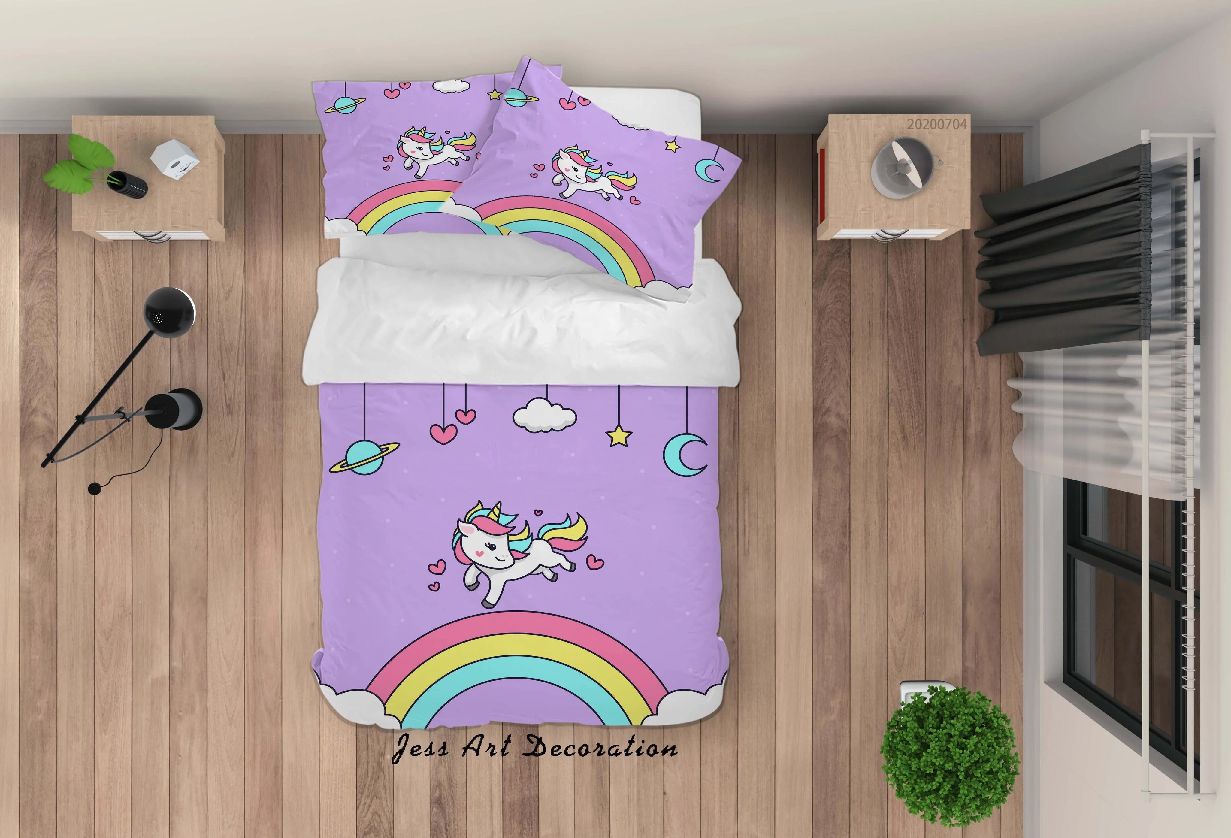 3D Purple Rainbow Unicorn Quilt Cover Set Bedding Set Duvet Cover Pillowcases SF21- Jess Art Decoration