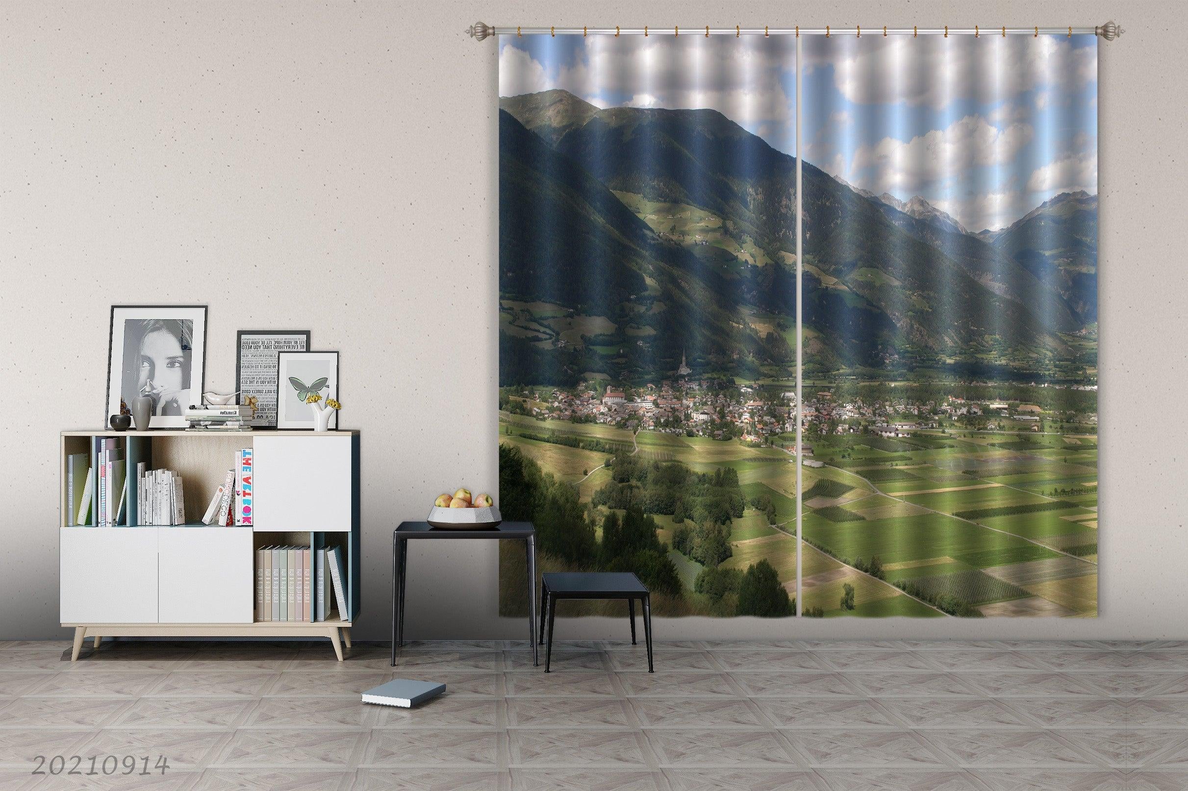 3D Mountain Forest Nature Landscape Curtains and Drapes LQH 247- Jess Art Decoration