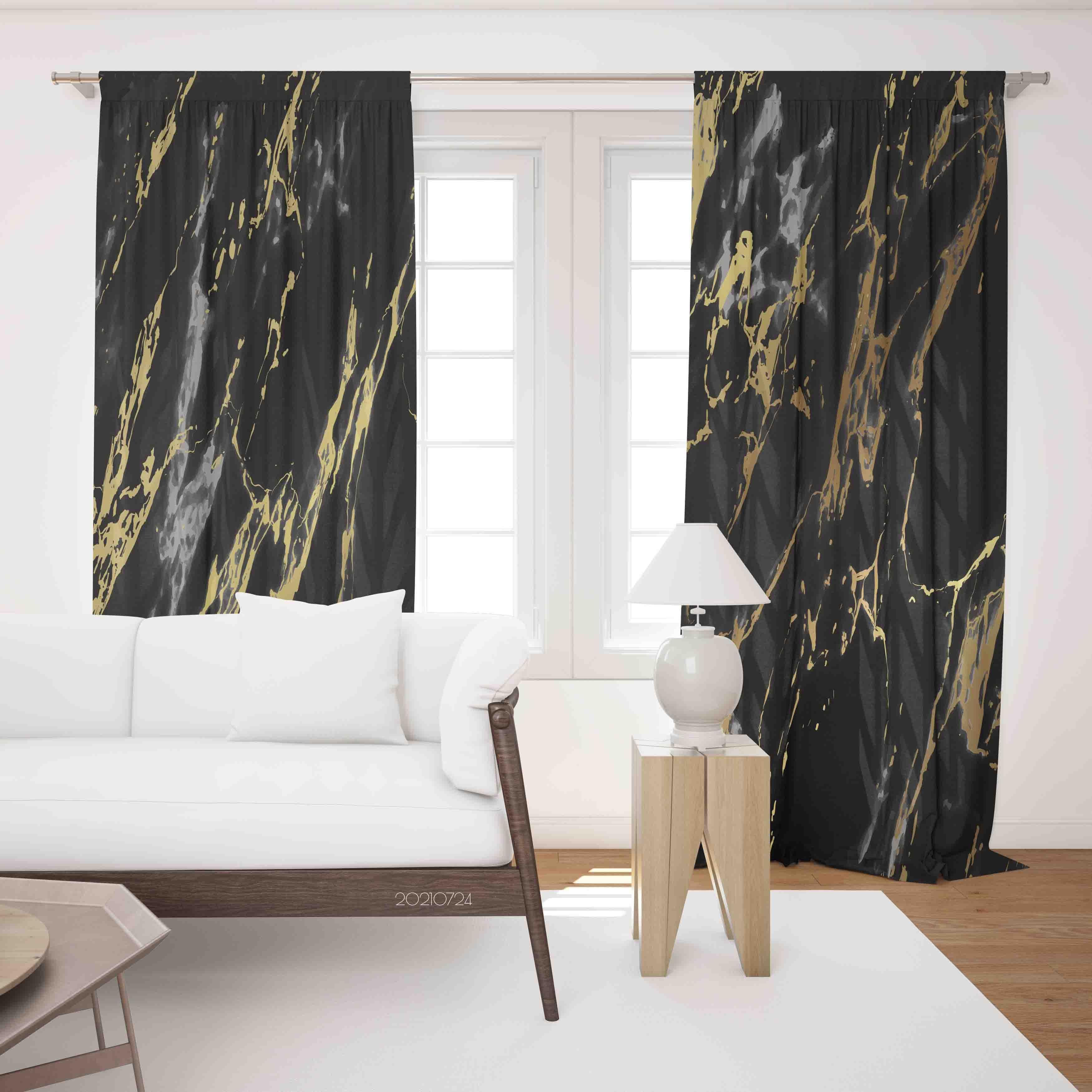 3D Abstract Black Marble Texture Curtains and Drapes LQH 66- Jess Art Decoration