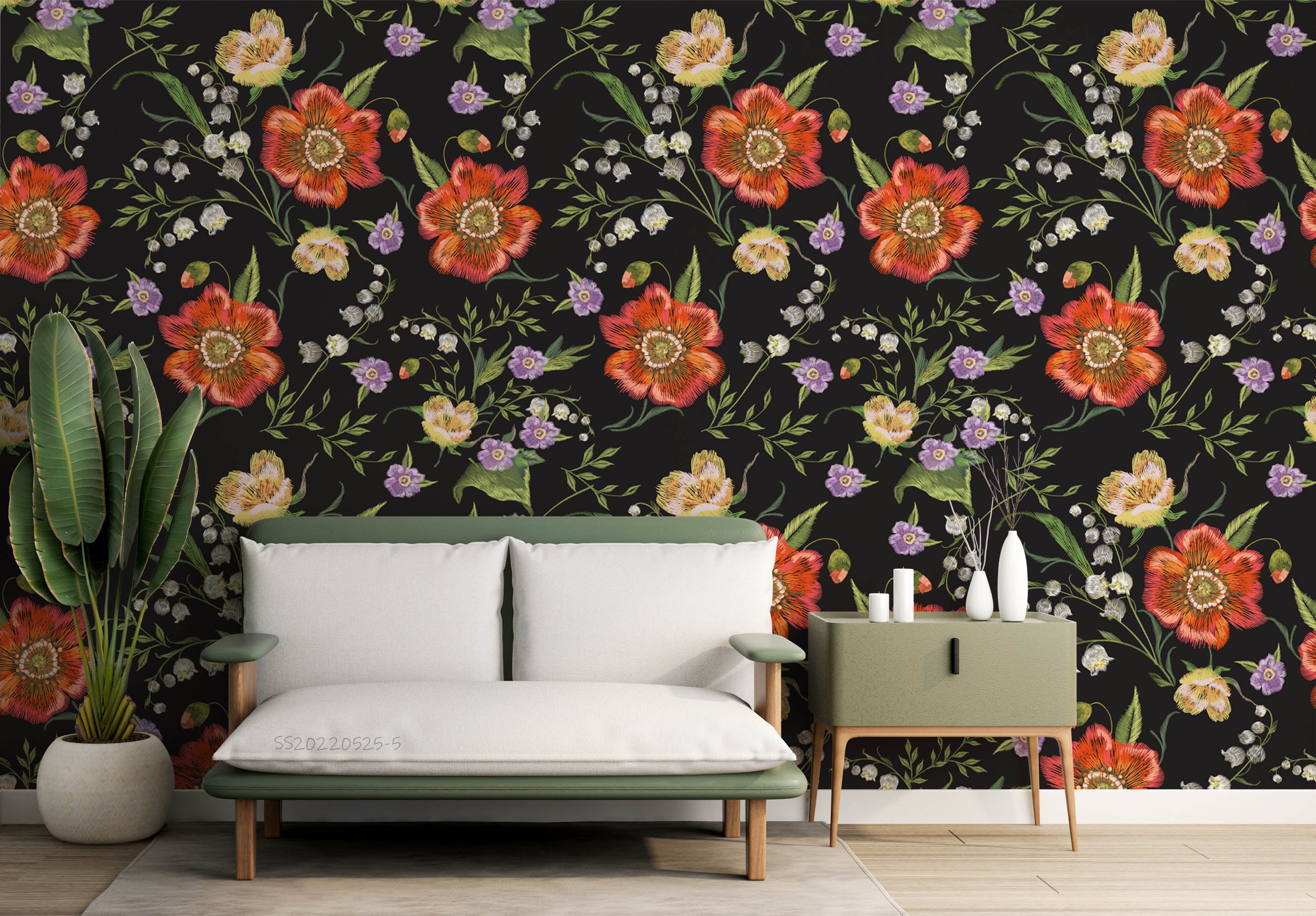 3D Vintage Colorful Floral Black Background Wall Mural Wallpaper GD 978- Jess Art Decoration