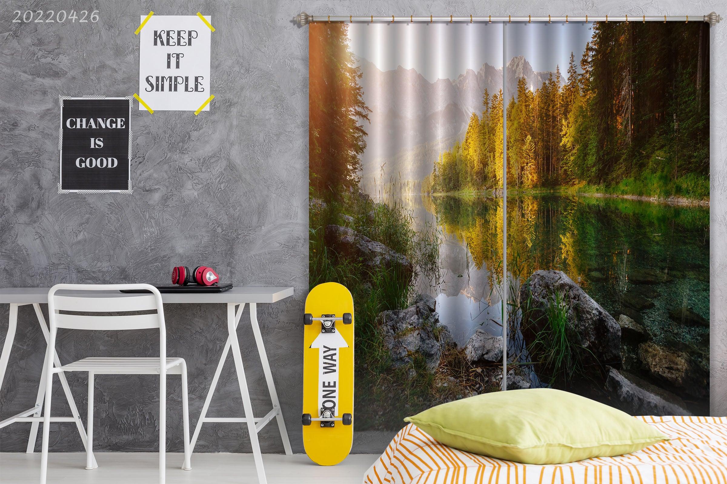 3D Landscape Mountain Forest River Rock Tree Curtains and Drapes GD 4900- Jess Art Decoration