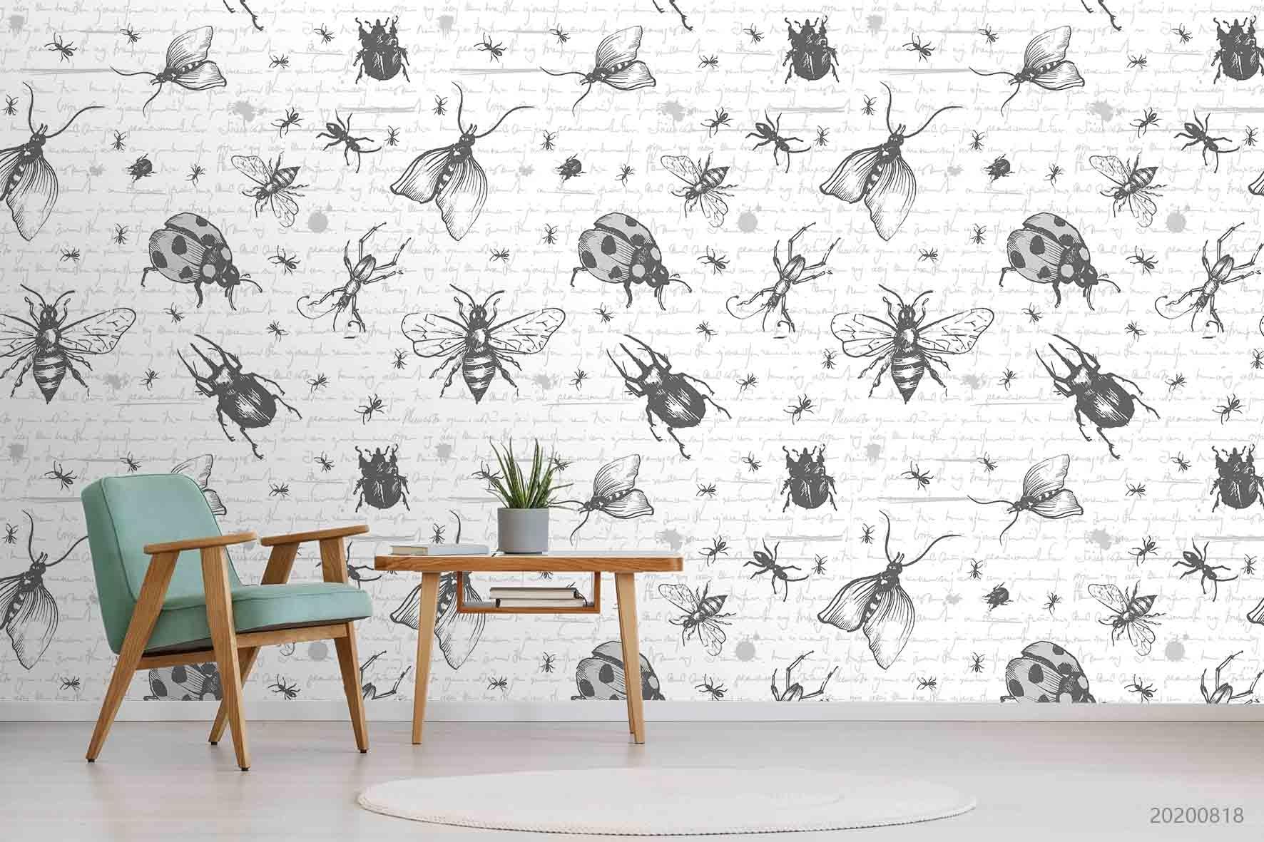 3D Vintage Insect Pattern Wall Mural Wallpaper LXL 1157- Jess Art Decoration