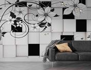 3D Black White Geometric Square Flower Wall Mural Wallpaper GD 3136- Jess Art Decoration