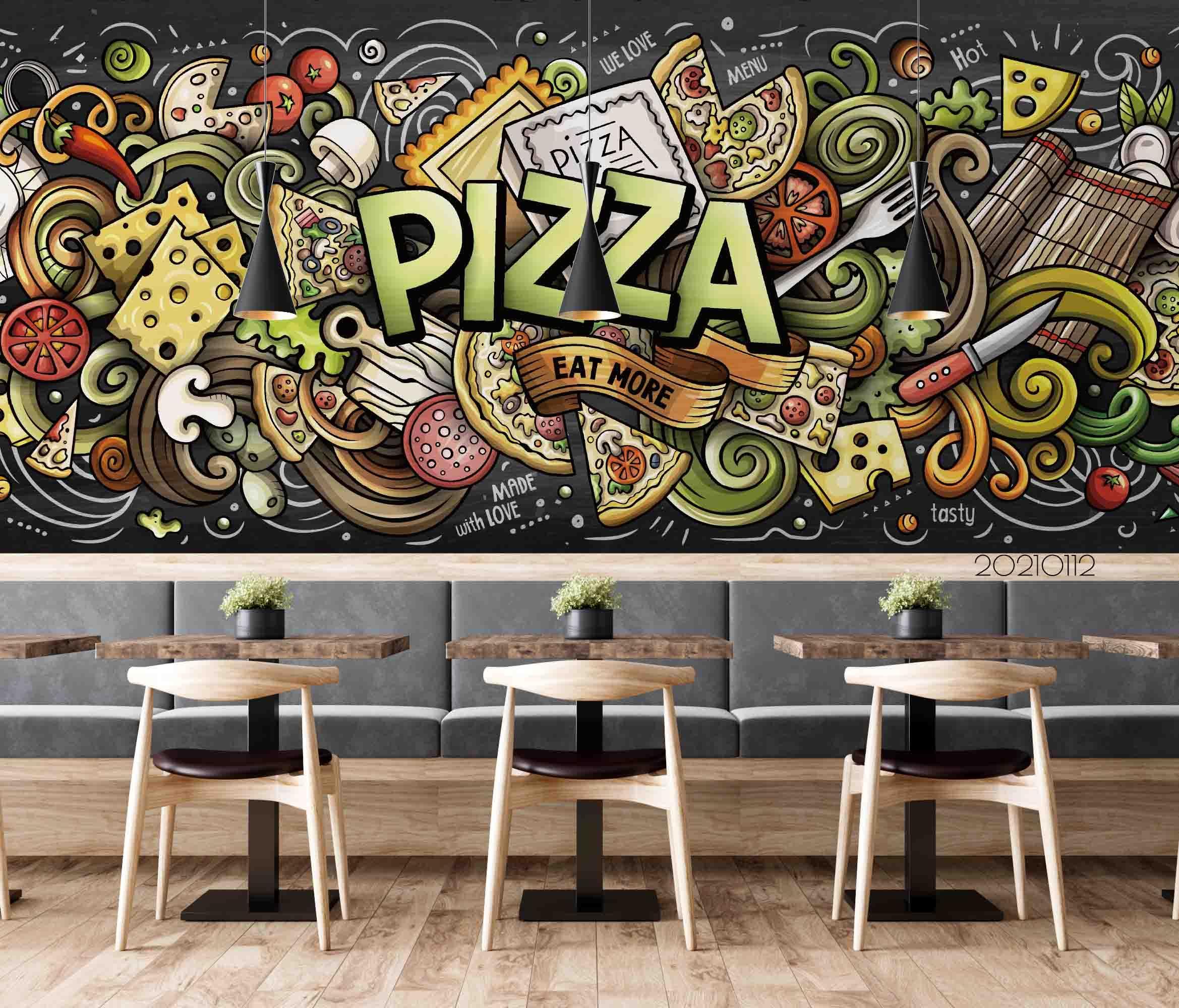 3D Fast Food Restaurant Pizza Background Wall Mural Wallpaper LQH 15- Jess Art Decoration
