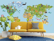 3D Blue World Map Kids Wall Mural Wallpaper LQH 153- Jess Art Decoration