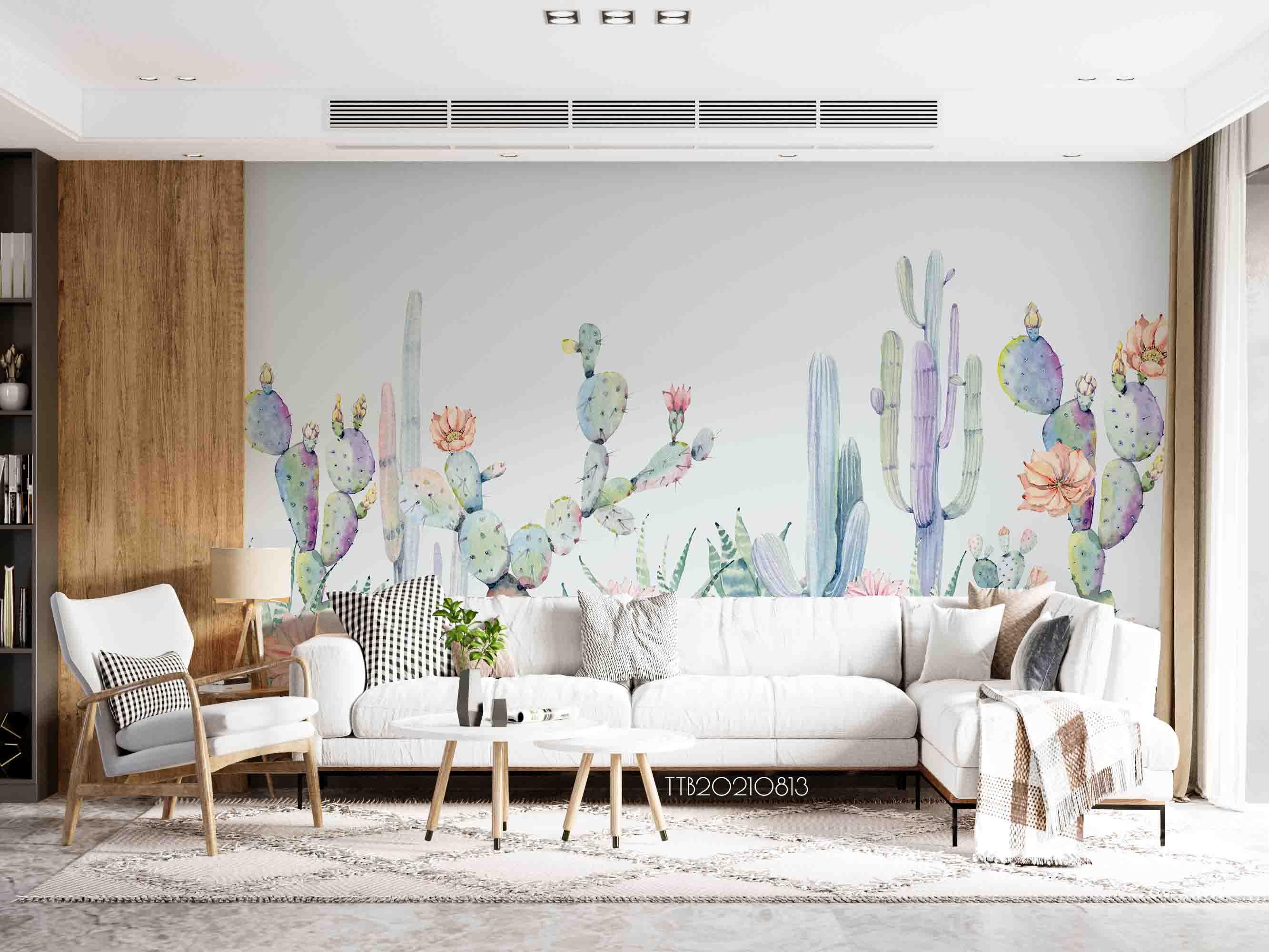 3D Northern Europe Hand-painted  Cactus Fresh Wall Mural Wallpaper SWW5094- Jess Art Decoration