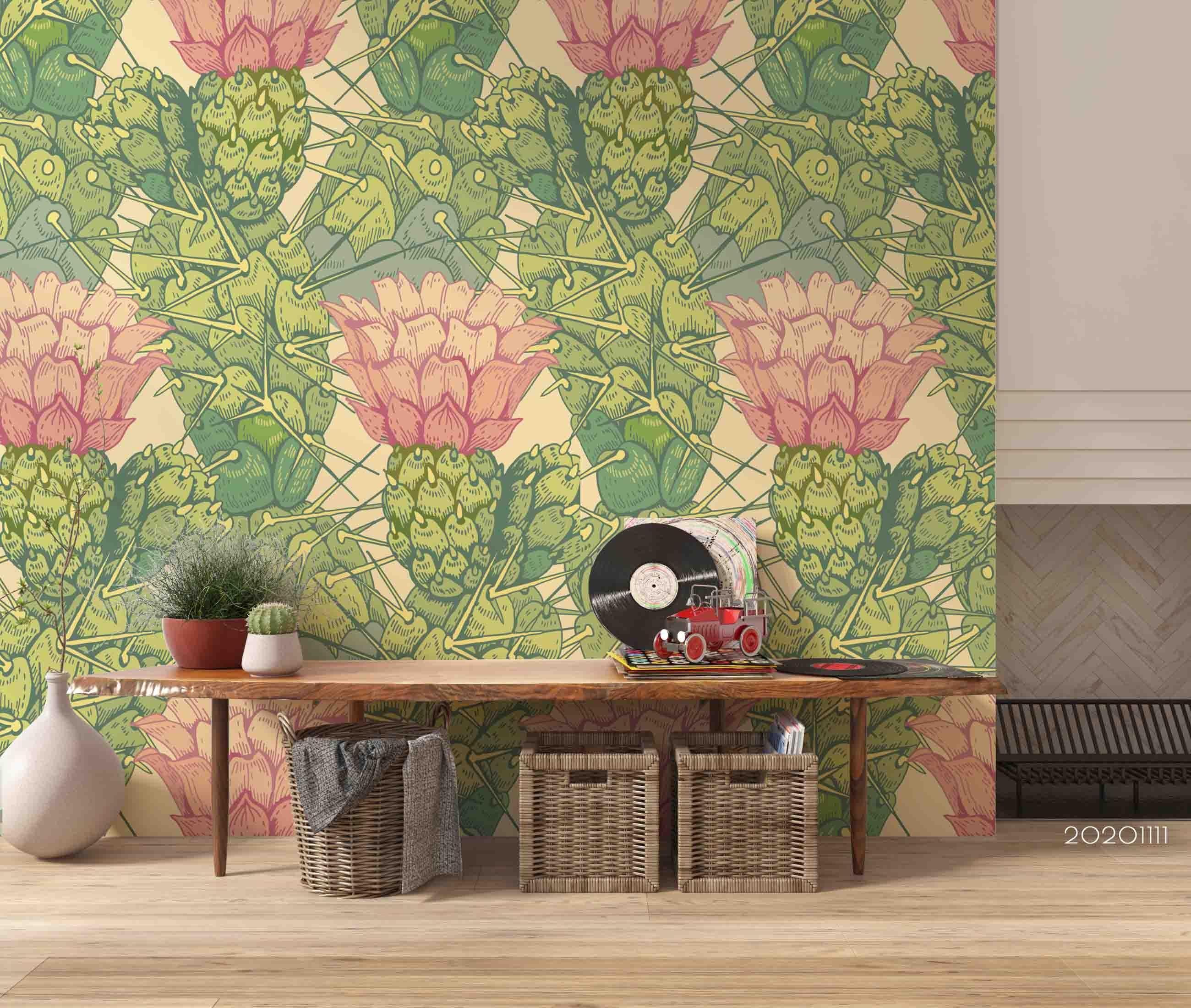 3D Hand Drawn Cactus Plant Pattern Wall Mural Wallpaper LXL- Jess Art Decoration