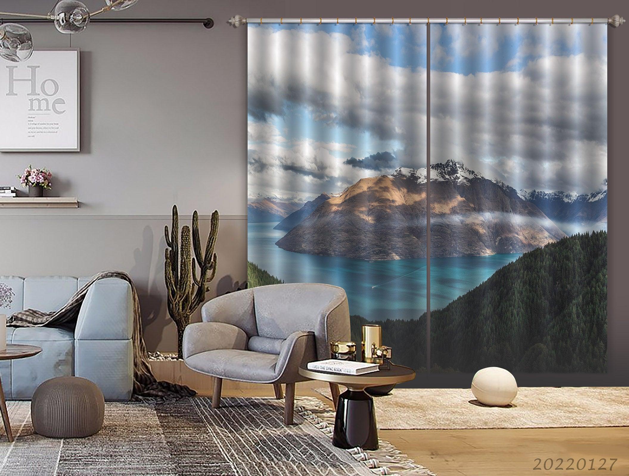 3D River Snow Mountain Wood Scenery Curtains and Drapes GD 1413- Jess Art Decoration