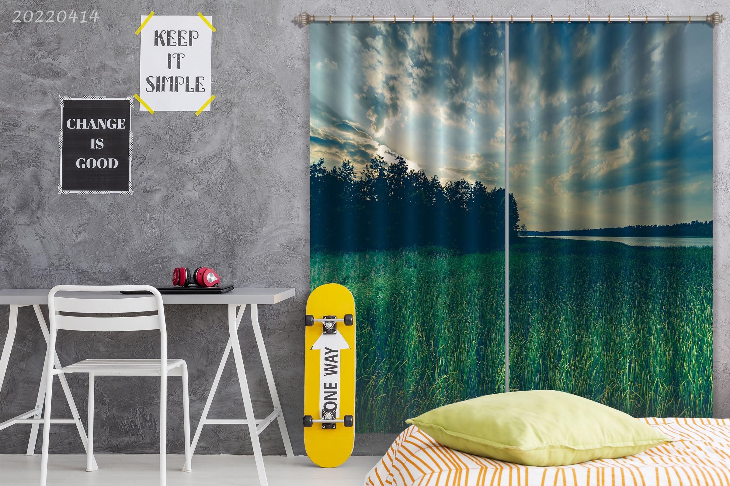 3D Landscape River Tree Nature Grass Curtains and Drapes GD 4122- Jess Art Decoration