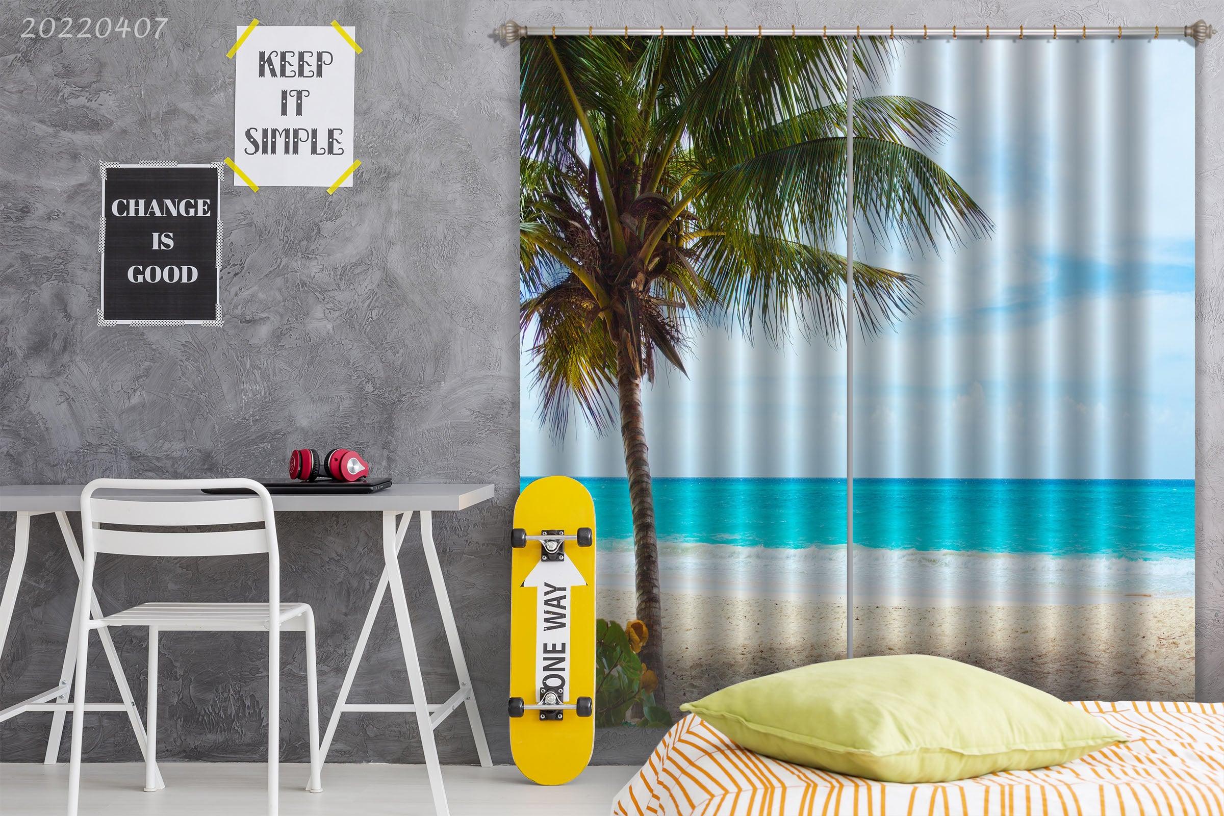 3D Landscape Ocean Beach Skyline Tree Curtains and Drapes GD 3570- Jess Art Decoration