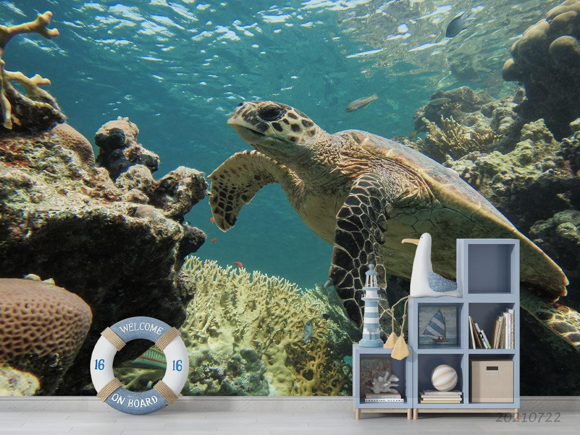 3D Turtle Underwater World Wall Mural Wallpaper LQH 167- Jess Art Decoration