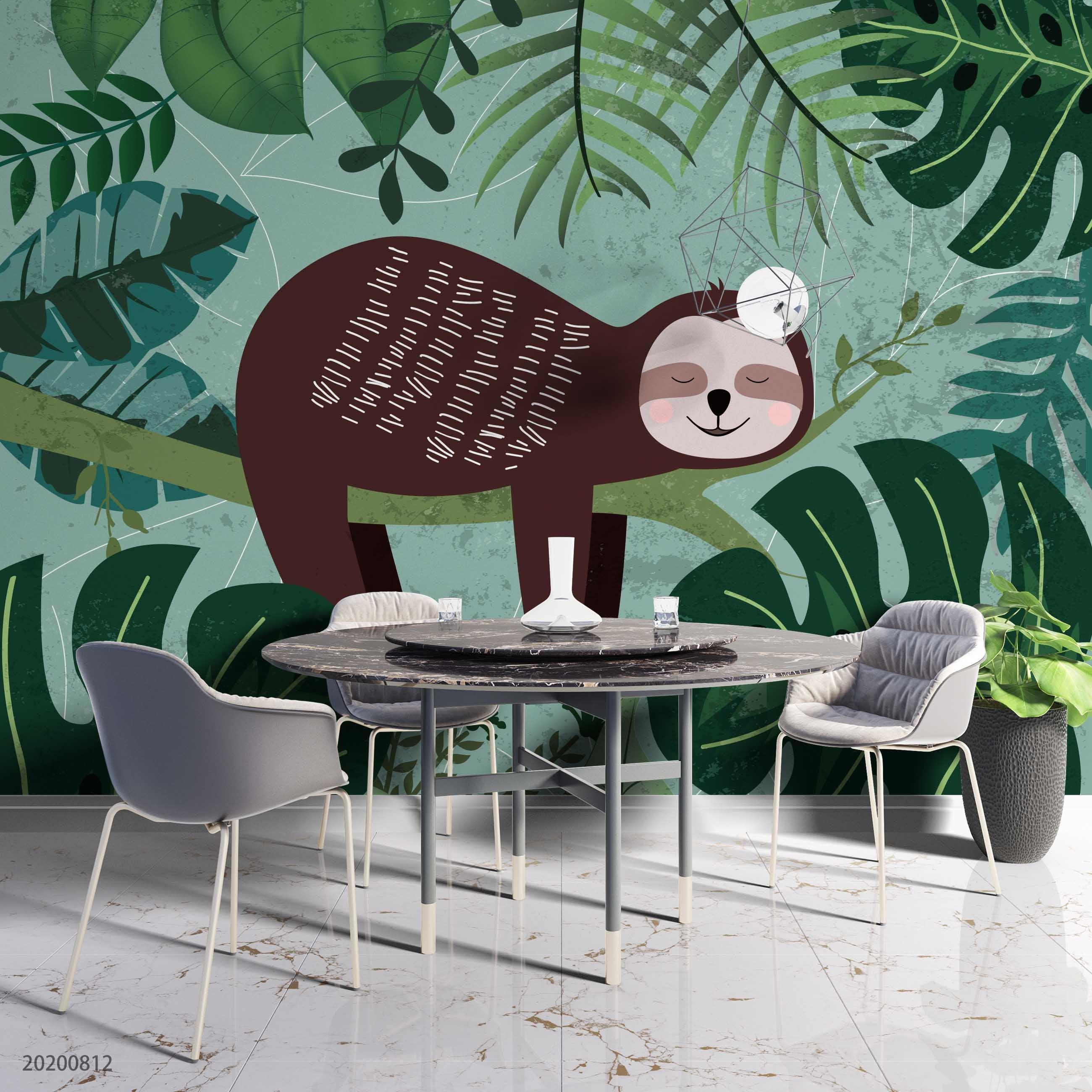3D Cartoon Animal Green Leaves Plant Wall Mural Wallpaper LXL 1063- Jess Art Decoration