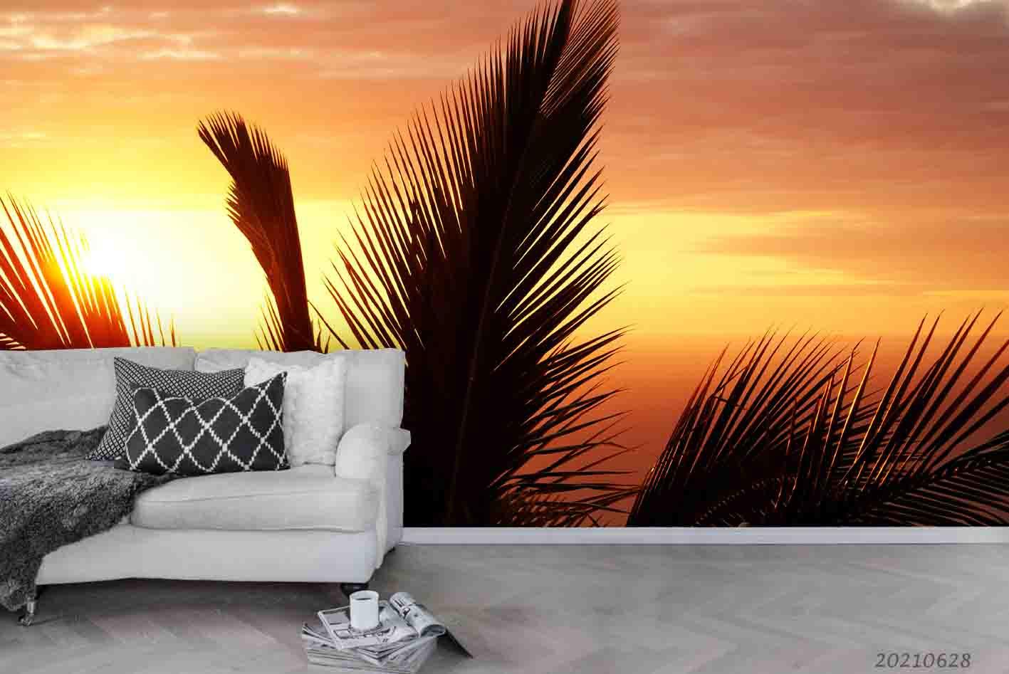3D Sunset Sky Palm Landscape Wall Mural Wallpaper LQH 257- Jess Art Decoration