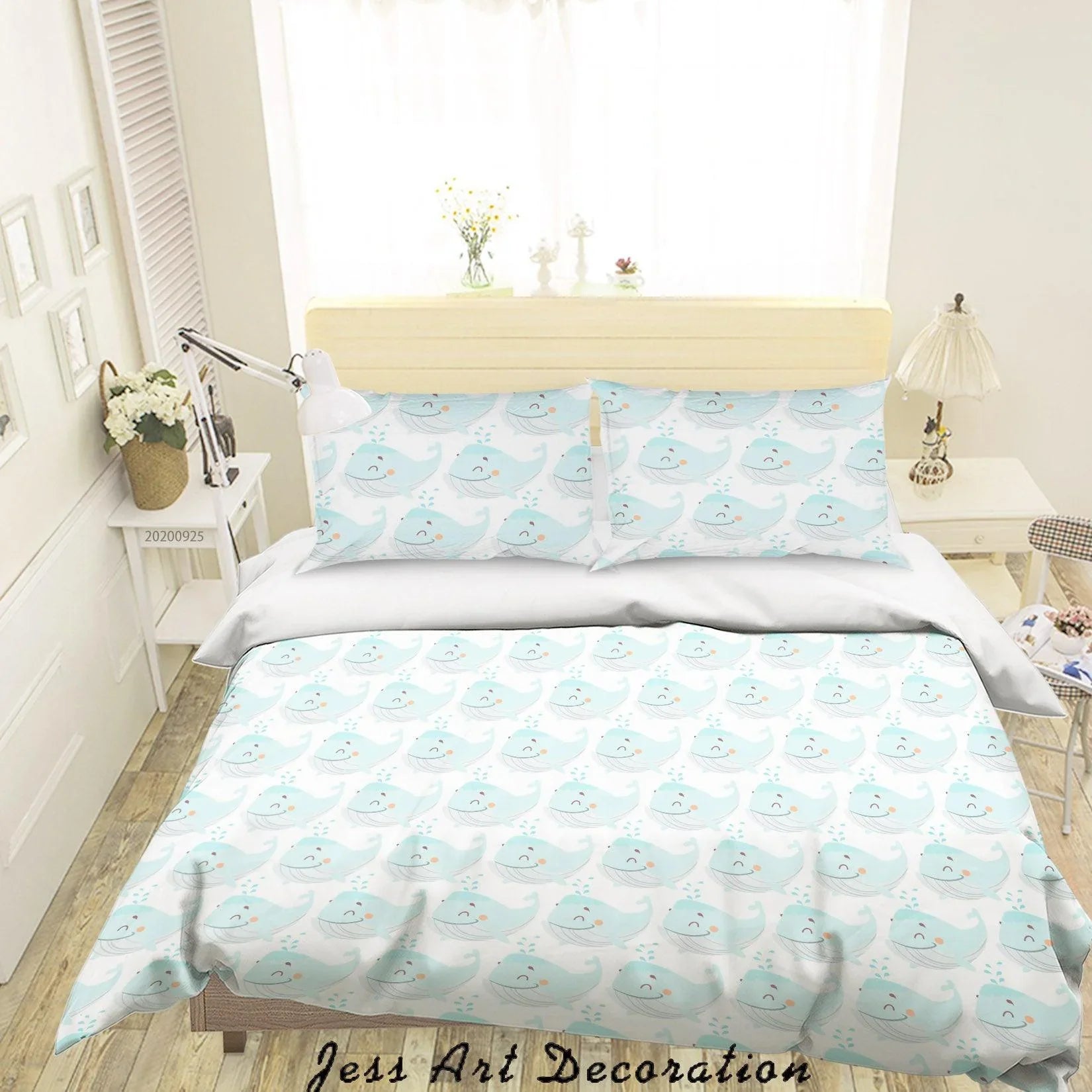 3D Cartoon Animal Whale Pattern Quilt Cover Set Bedding Set Duvet Cover Pillowcases WJ 6413- Jess Art Decoration