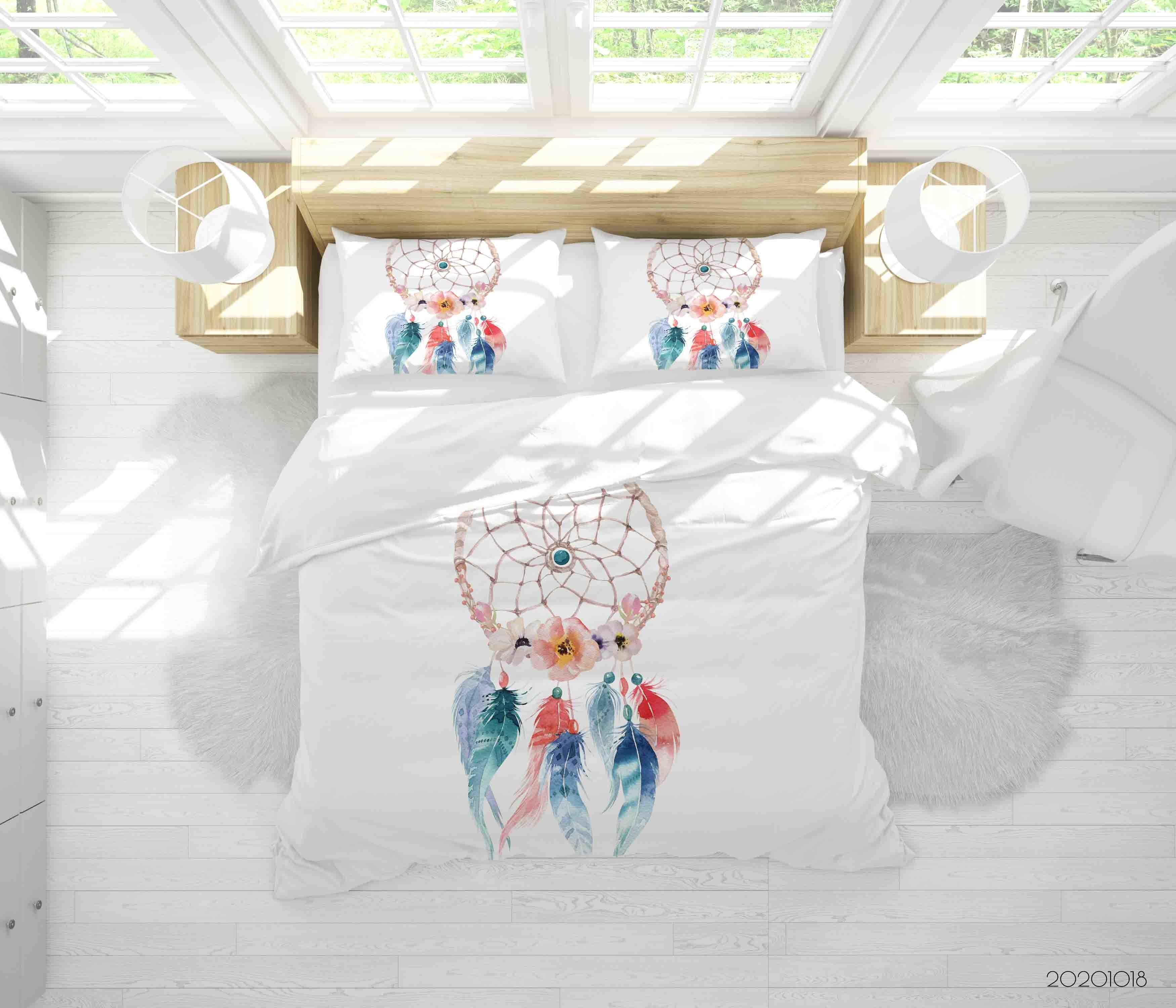 3D Watercolor Dream Catcher Feather Quilt Cover Set Bedding Set Duvet Cover Pillowcases WJ 9749- Jess Art Decoration