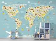 3D Cartoon World Map Wall Mural Wallpaper LQH 148- Jess Art Decoration