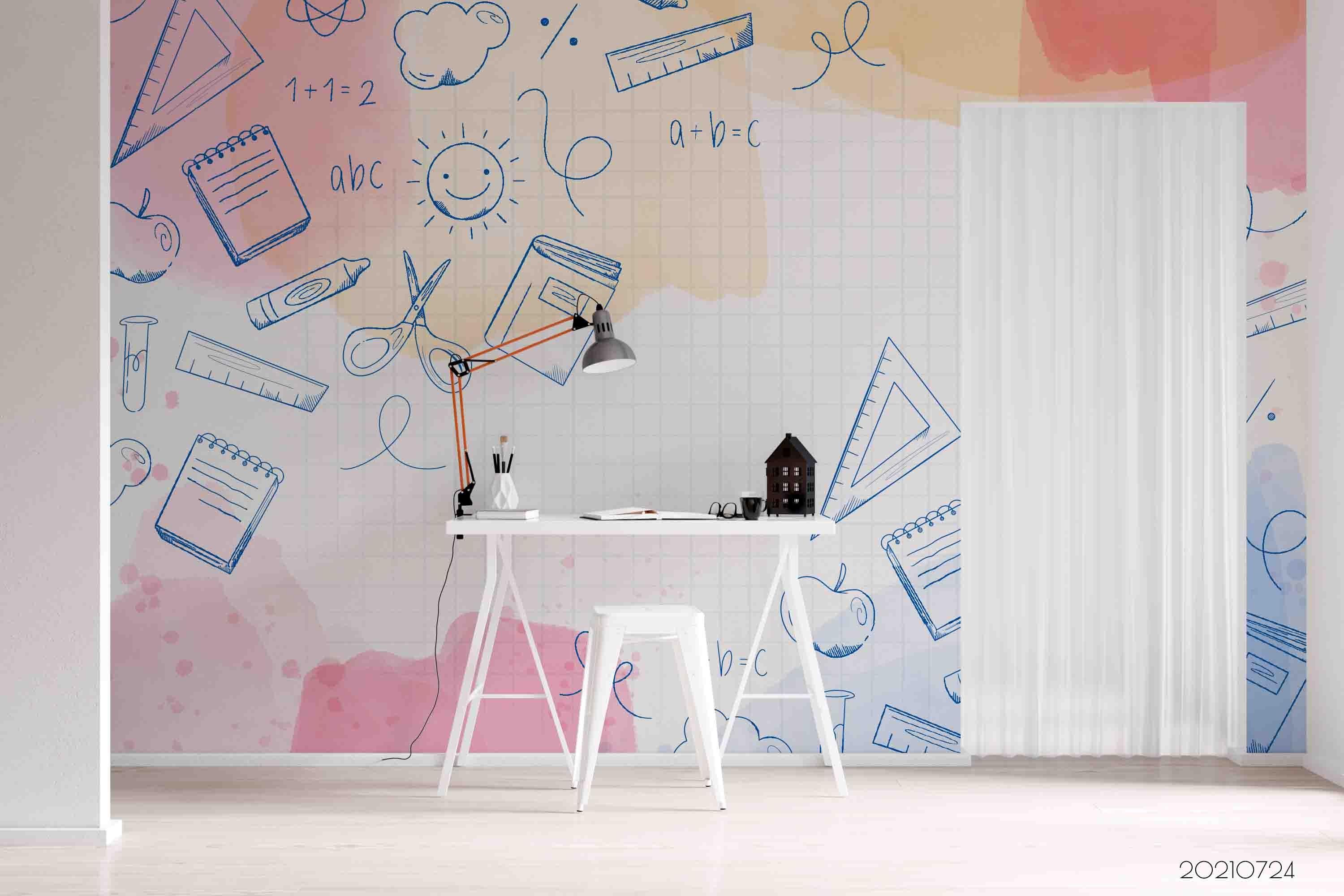 3D Watercolor School Cartoon Wall Mural Wallpaper SWW3600- Jess Art Decoration