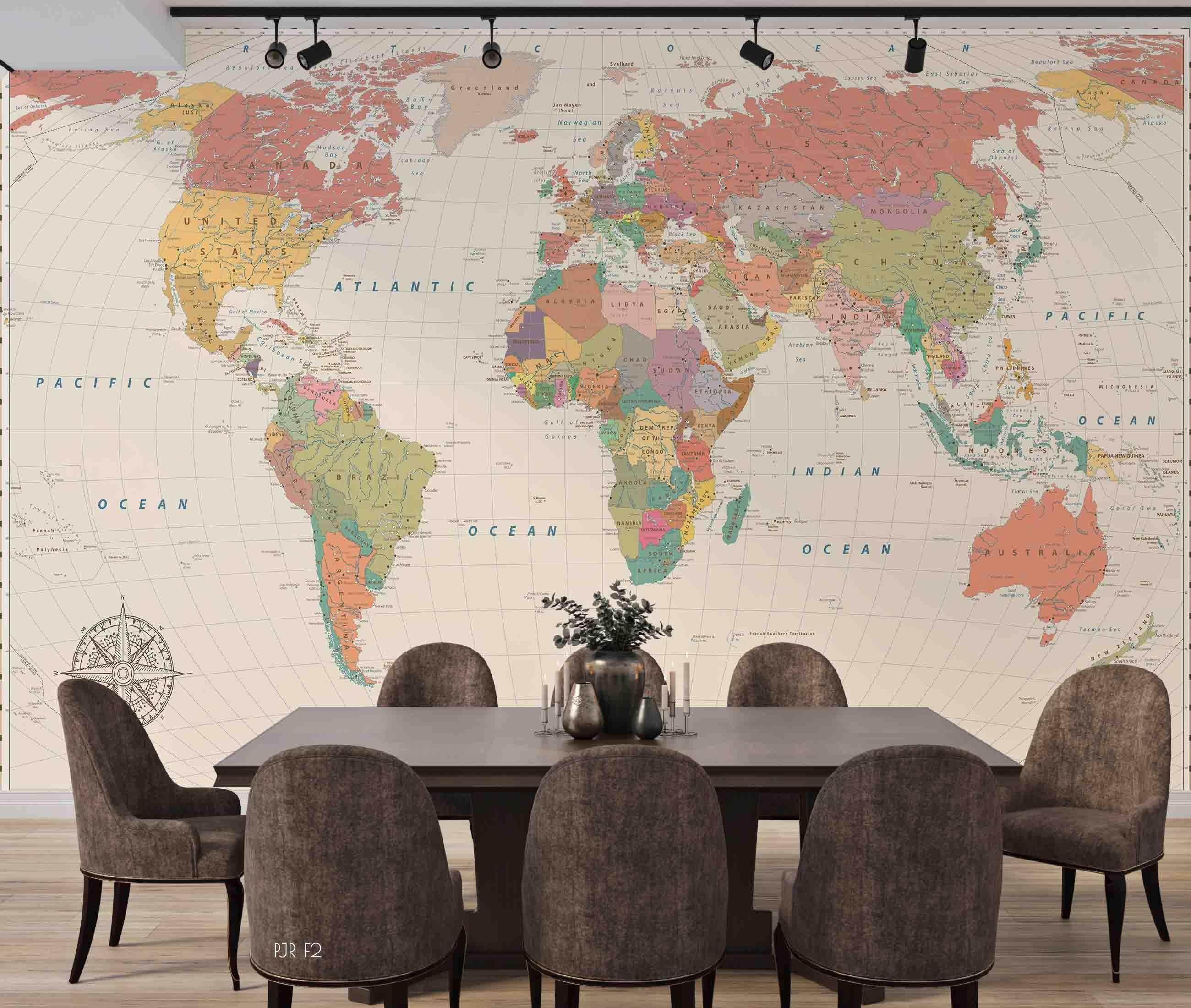 3D Color World Map Wall Mural Wallpaper LQH 69- Jess Art Decoration