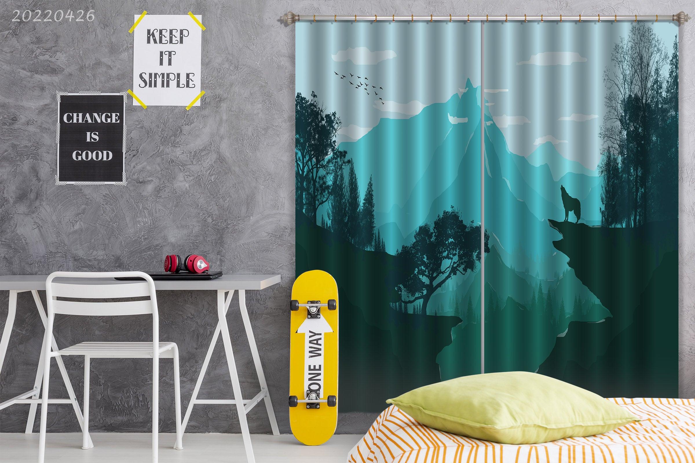 3D Landscape Mountain Tree Wolf Cliff Curtains and Drapes GD 4963- Jess Art Decoration