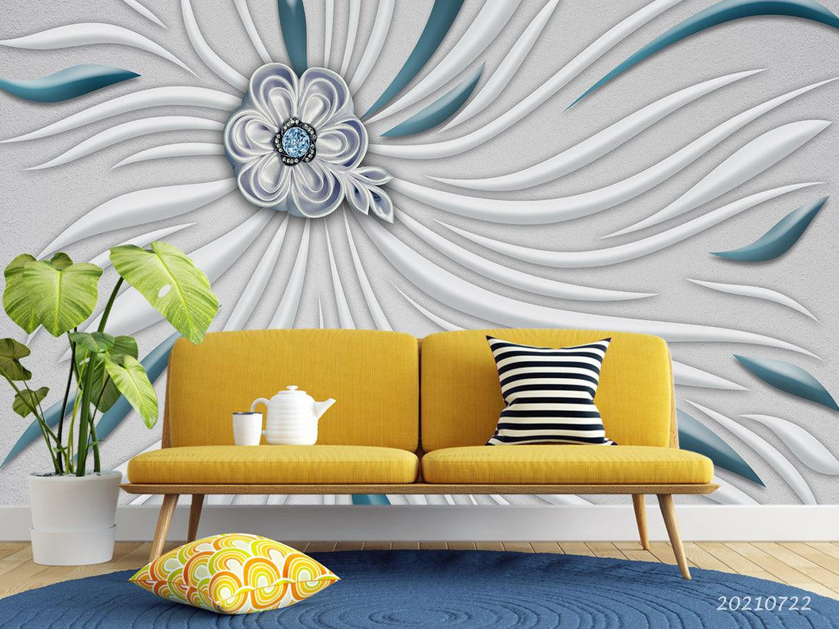 3D Embossed White Floral Wall Mural Wallpaper LQH 359- Jess Art Decoration