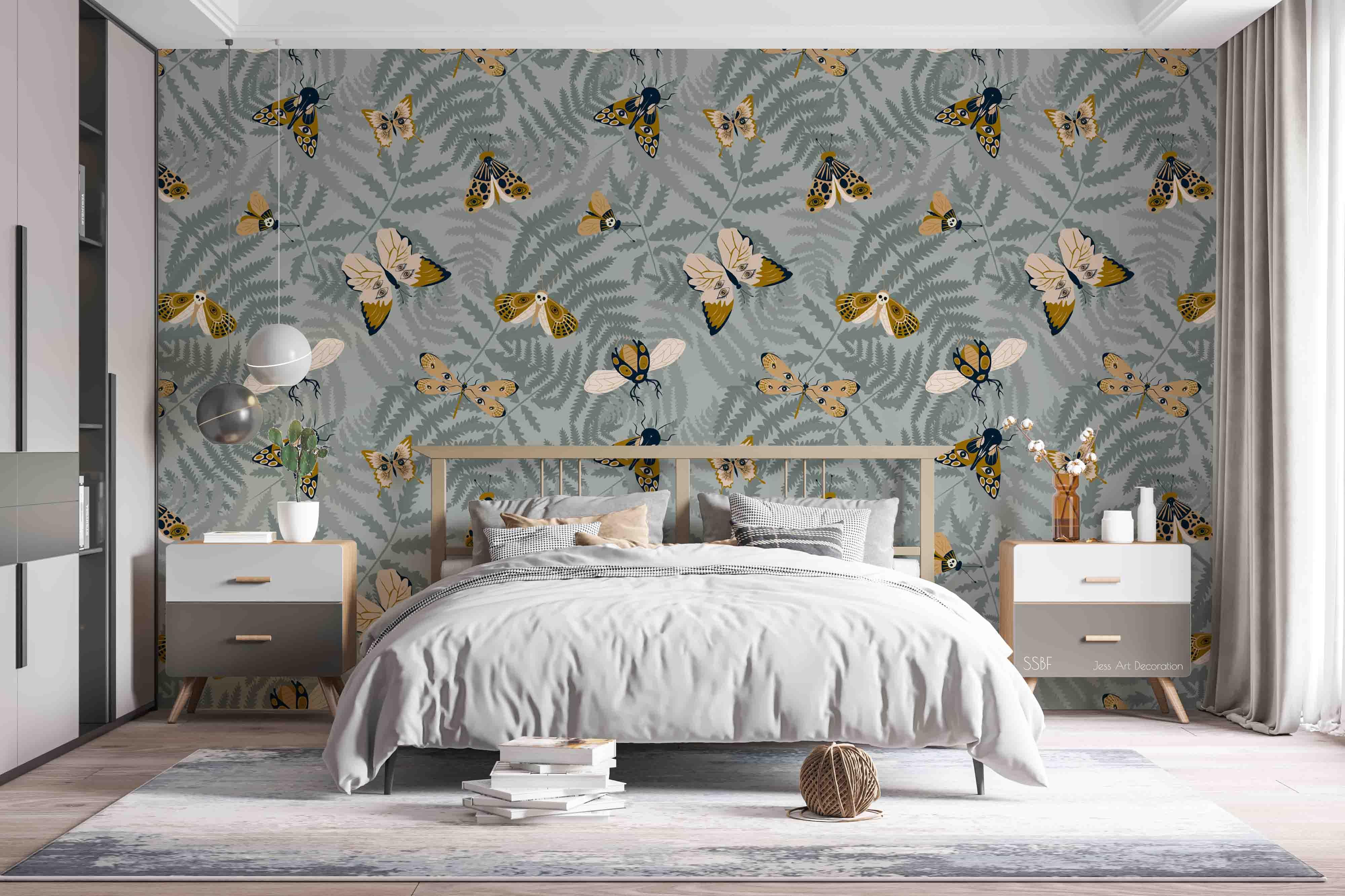 3D Vintage Butterfly Leaves Background Wall Mural Wallpaper GD 3505- Jess Art Decoration