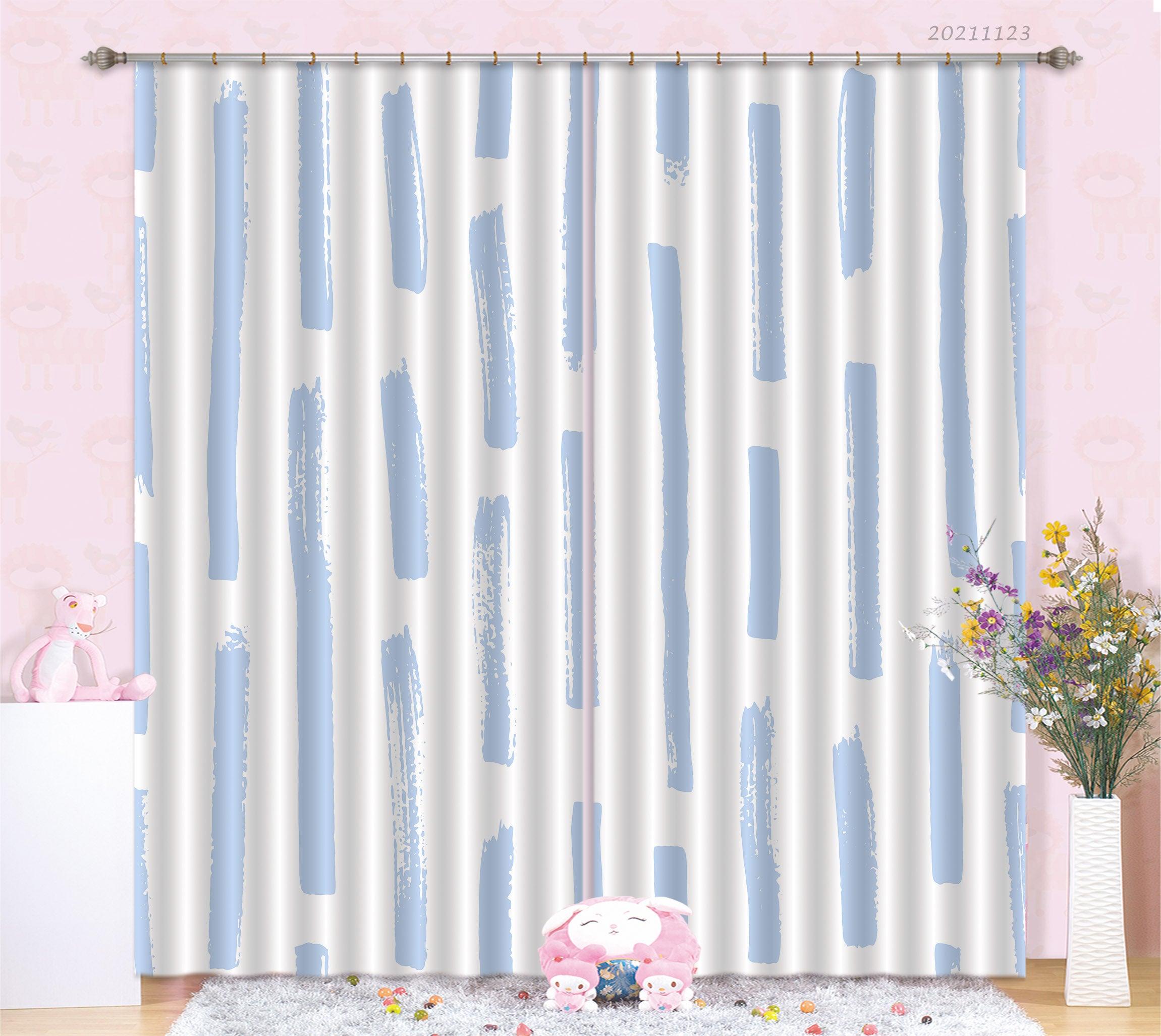 3D Abstract Blue Vertical Bar Curtains and Drapes LQH 11- Jess Art Decoration