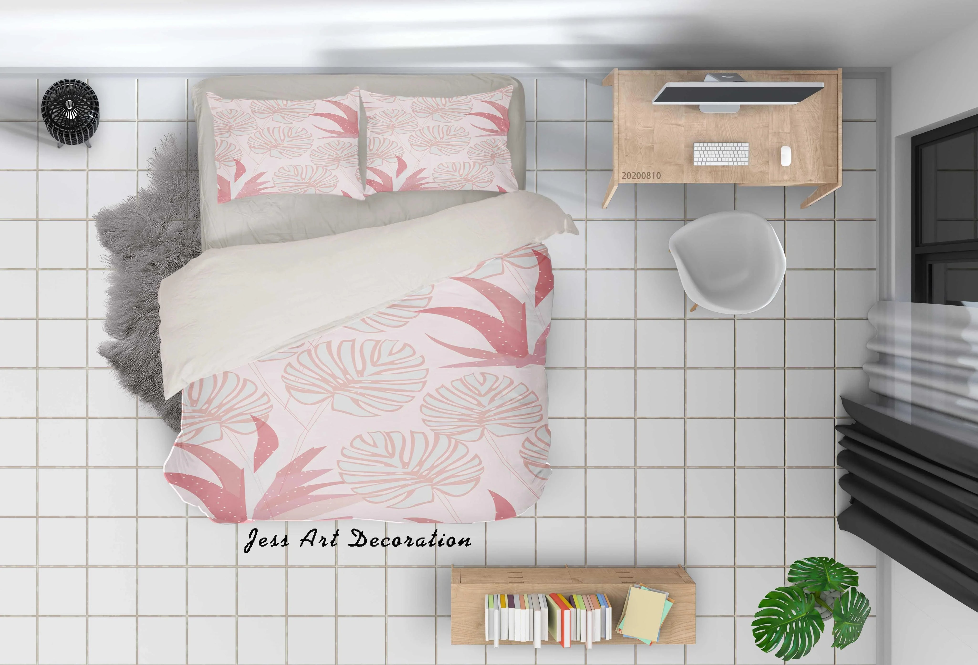 3D Pink Leaves Plant Quilt Cover Set Bedding Set Duvet Cover Pillowcases LXL- Jess Art Decoration
