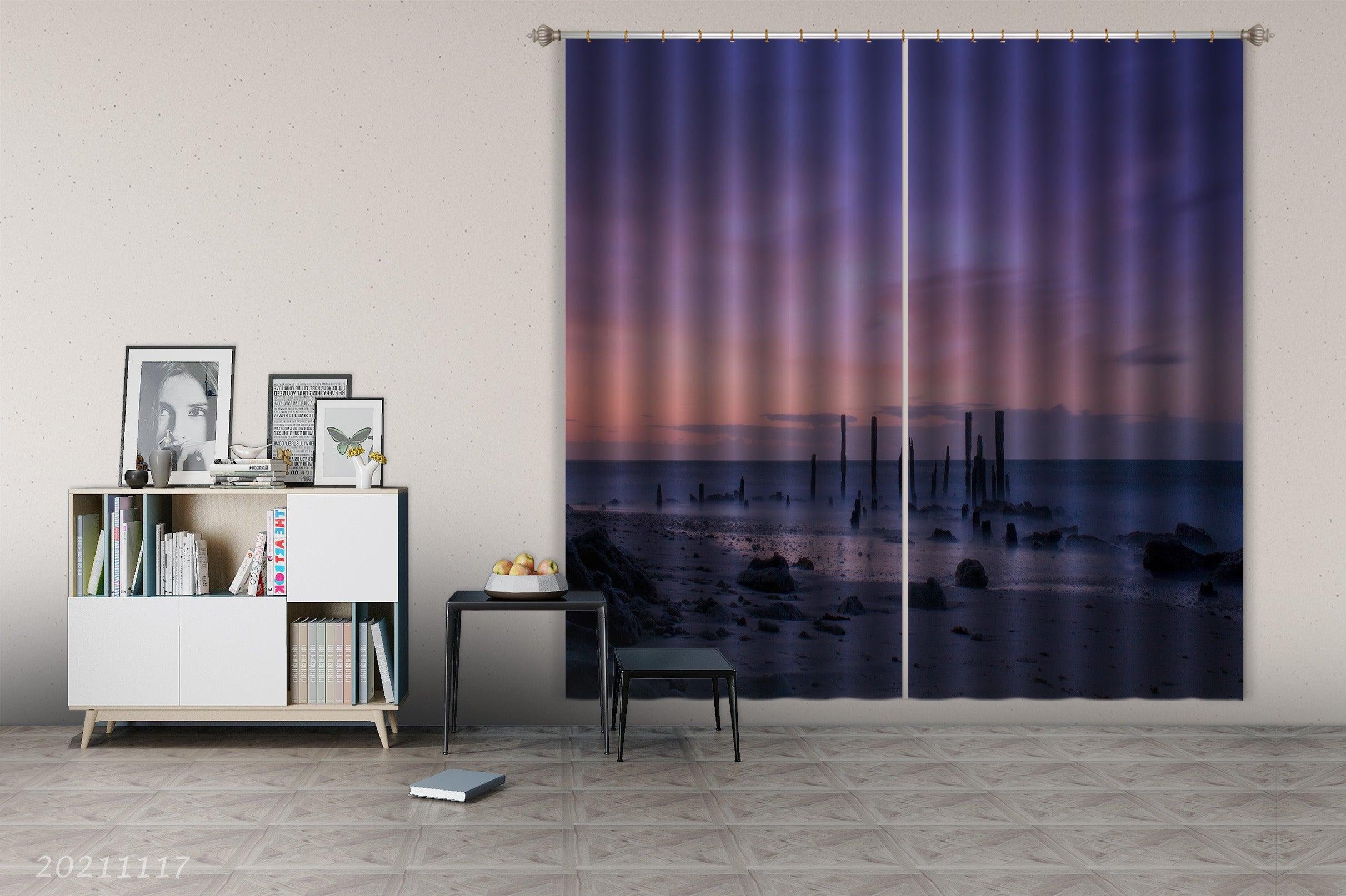 3D Sunset Sky Sea Nature Landscape Curtains and Drapes LQH 18- Jess Art Decoration