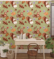 3D Cartoon Squirrel Animal Nut Maple Leaves Plant Wall Mural Wallpaper LXL- Jess Art Decoration