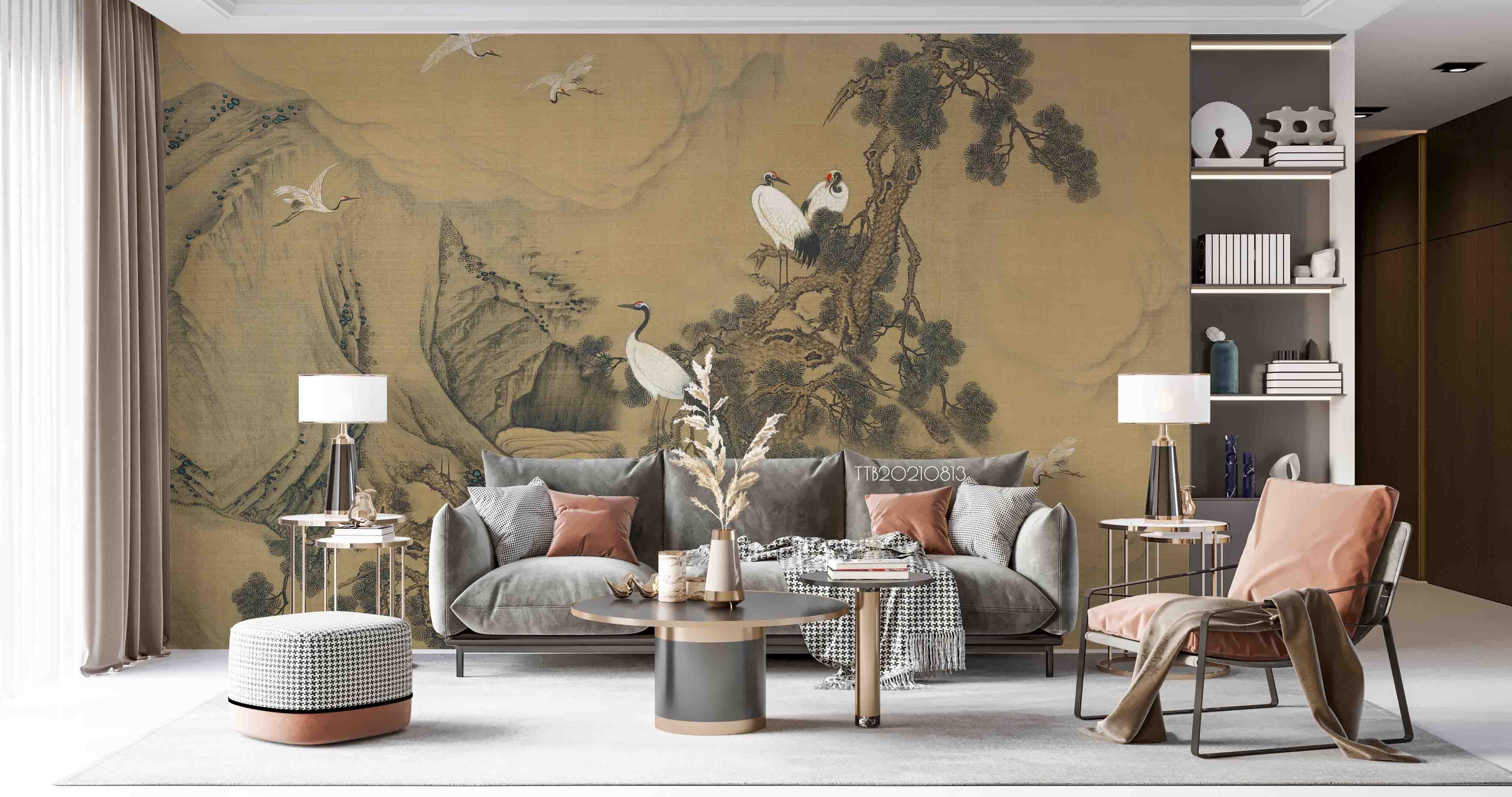 3D Chinese Style Pine Trees Crane Wall Mural WallpaperSWW5130- Jess Art Decoration