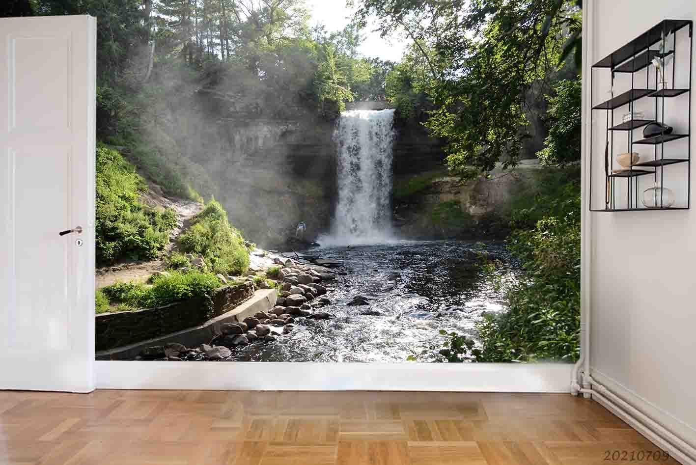 3D Waterfall Forest Wall Mural Wallpaper SWW3513- Jess Art Decoration