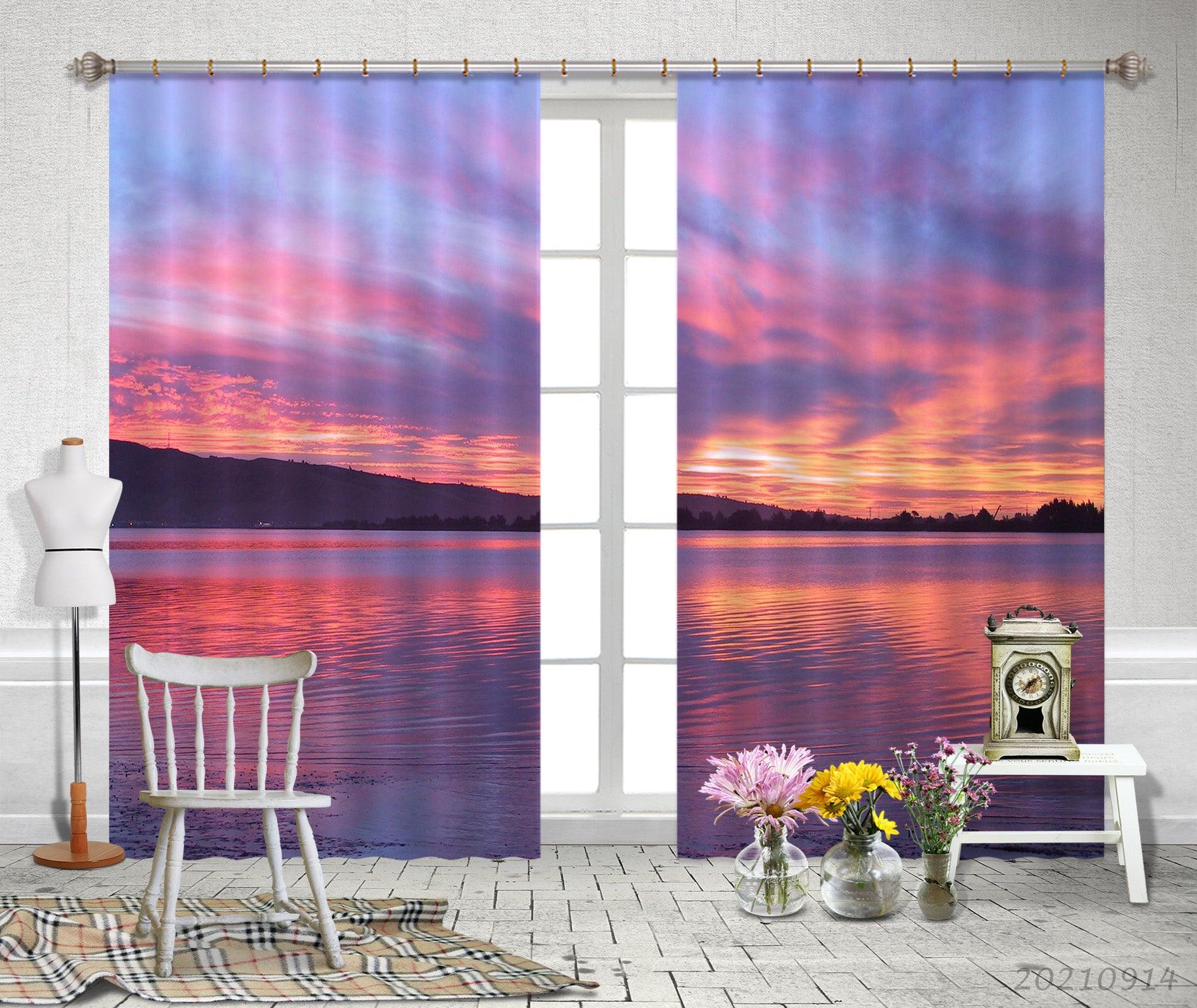 3D Sunset Sky Mountain Sea Landscape Curtains and Drapes LQH 305- Jess Art Decoration
