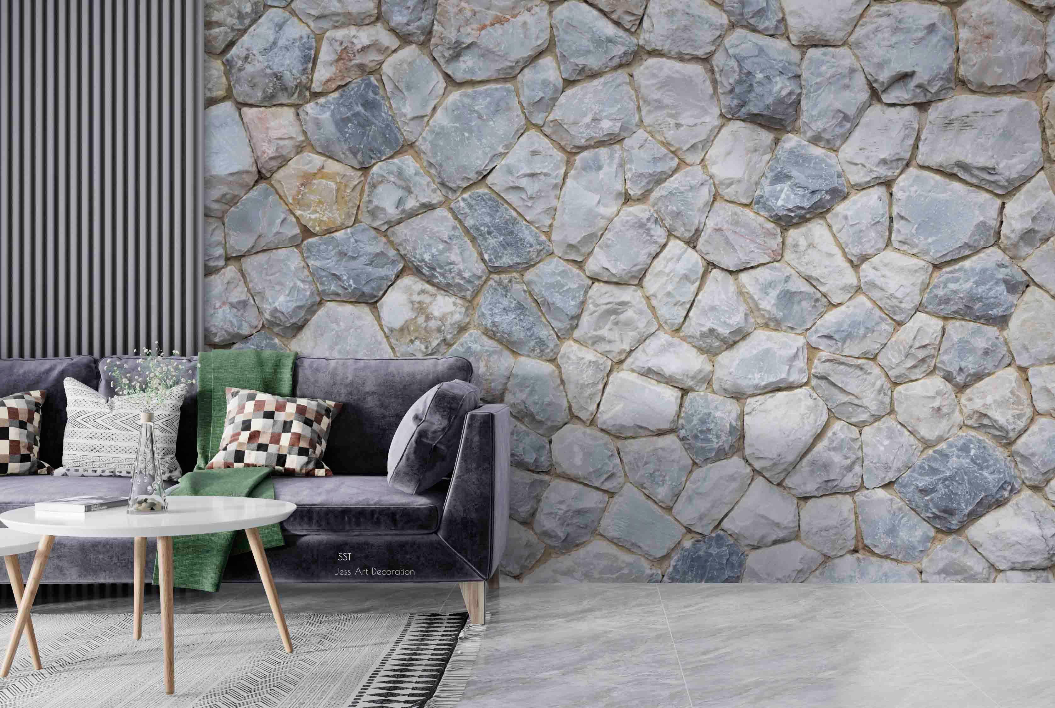 3D Cobblestone Rock Texture rounded cobblestone texture wall mural wallpaper for dining room - view 3