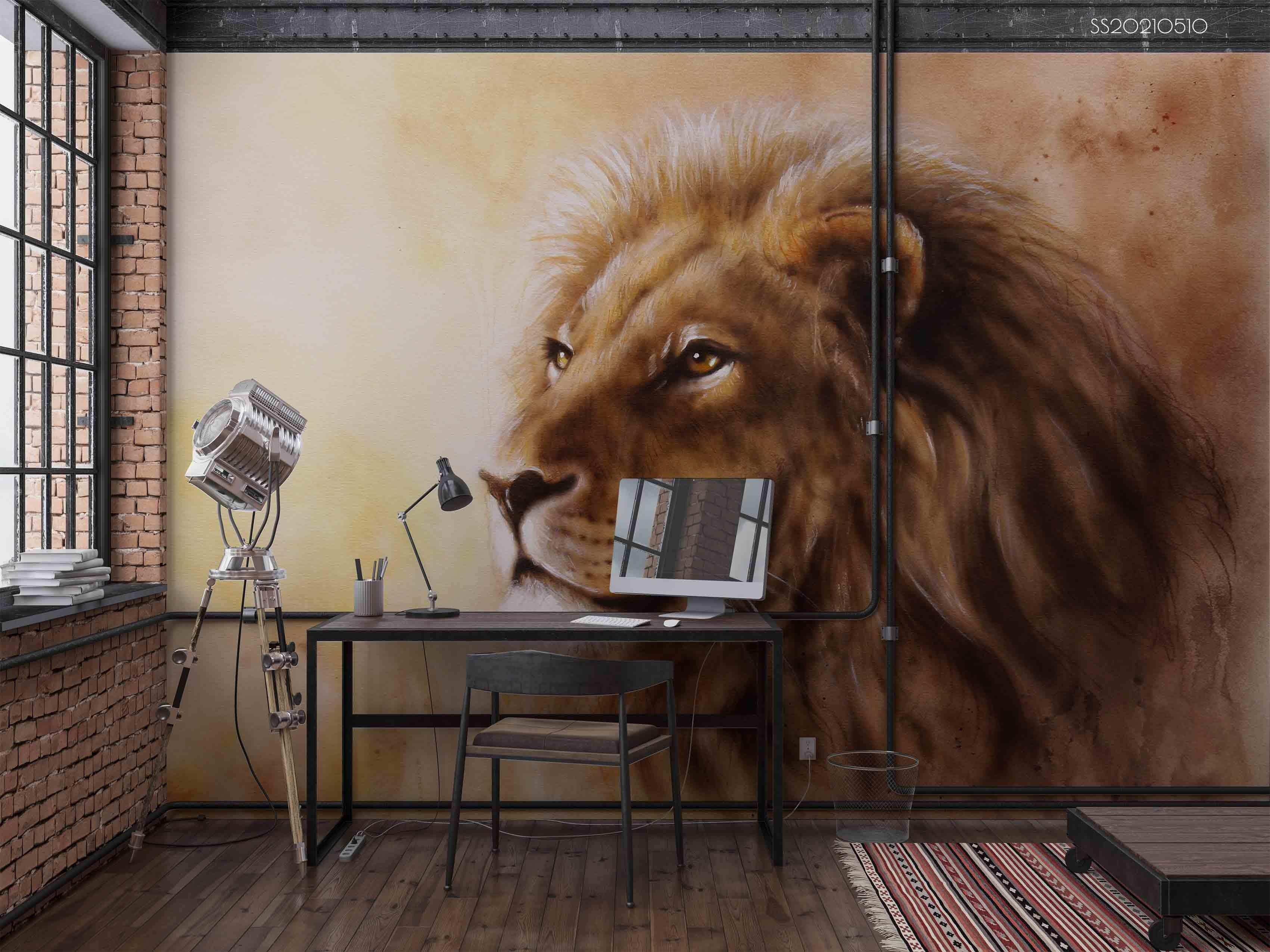 3D Animal Lion Wall Mural Wallpaper LQH 353- Jess Art Decoration