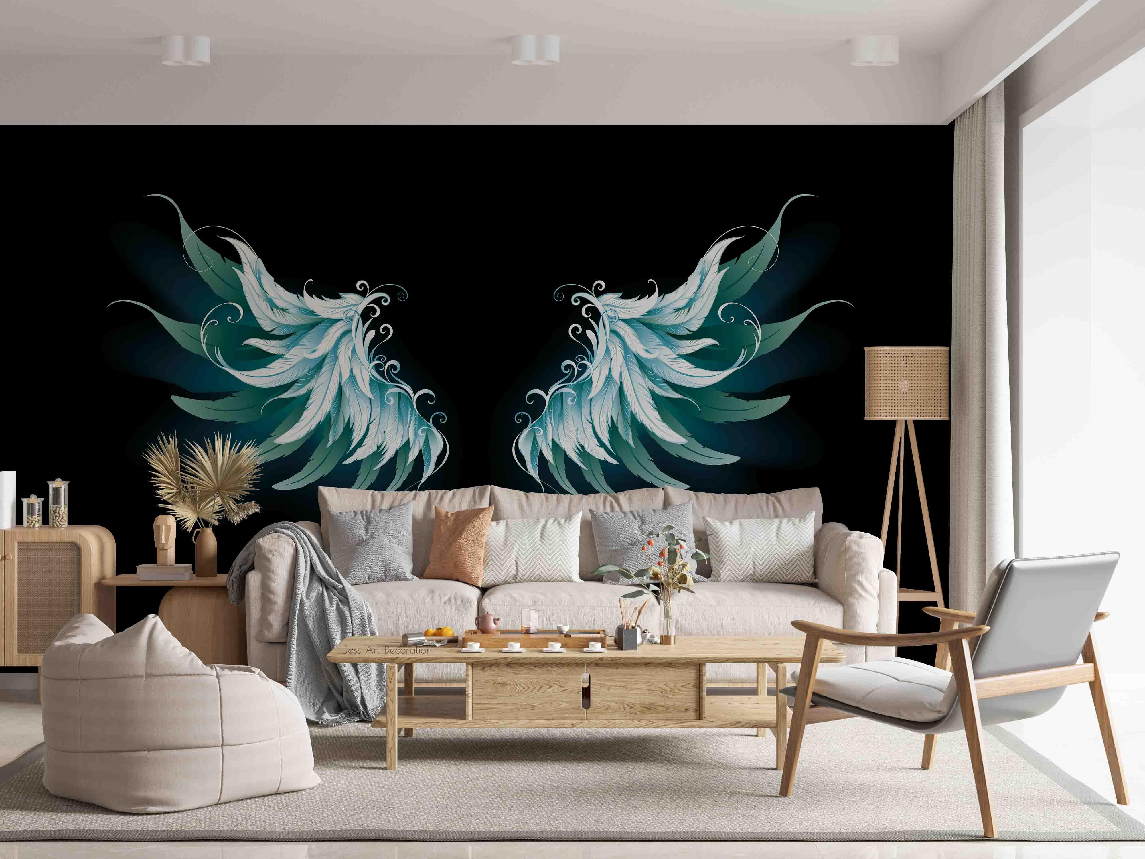 3D Vintage Blue Feather Wings Pattern Wall Mural Wallpaper GD 3459- Jess Art Decoration