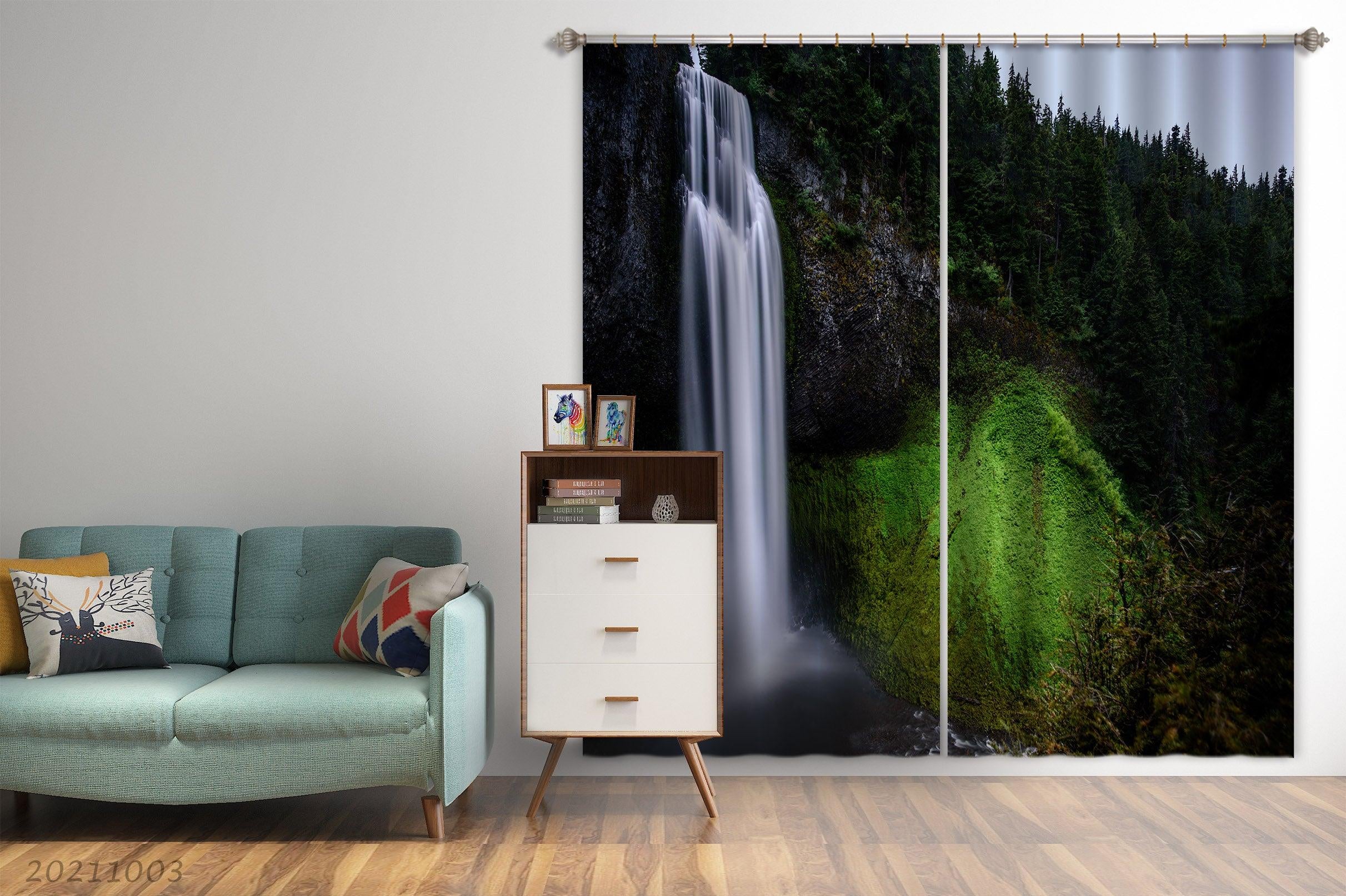 3D Green Forest Tree Nature Landscape Curtains and Drapes LQH 30- Jess Art Decoration
