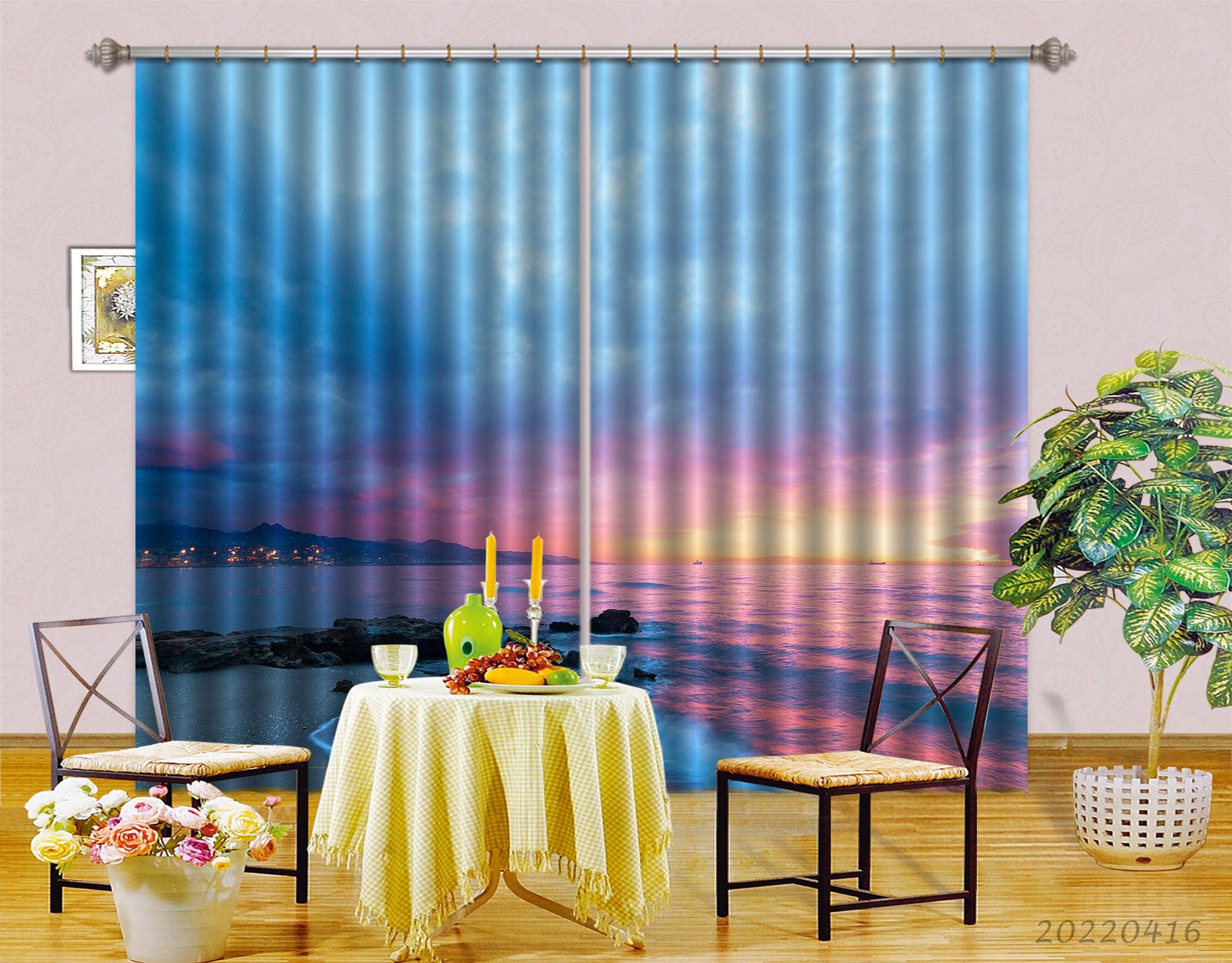 3D Landscape Ocean Reef Coast Golden Sky Cloudy Curtains and Drapes GD 4387- Jess Art Decoration