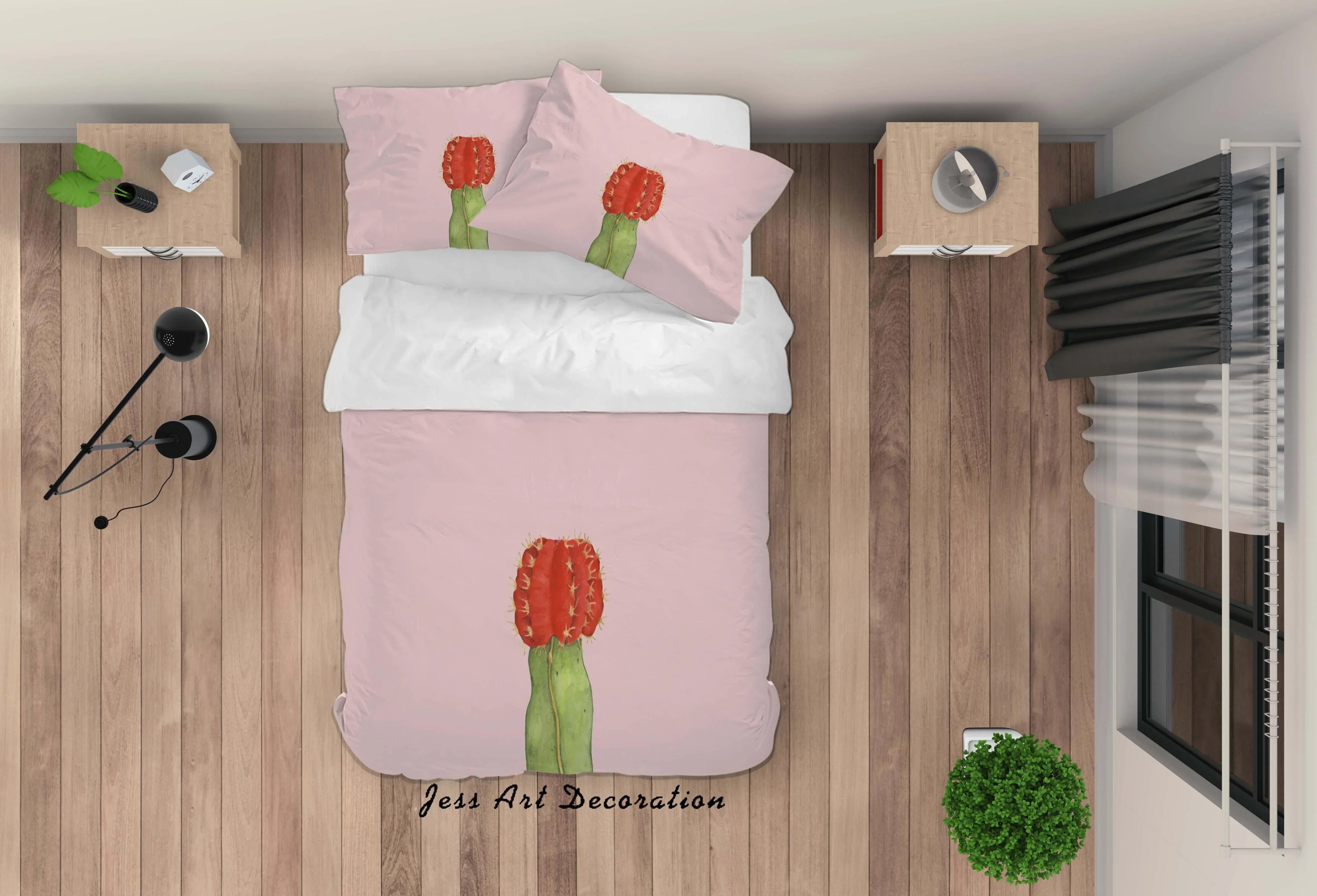 3D Pink Cactus Prickly Pear Quilt Cover Set Bedding Set Duvet Cover Pillowcases SF56- Jess Art Decoration